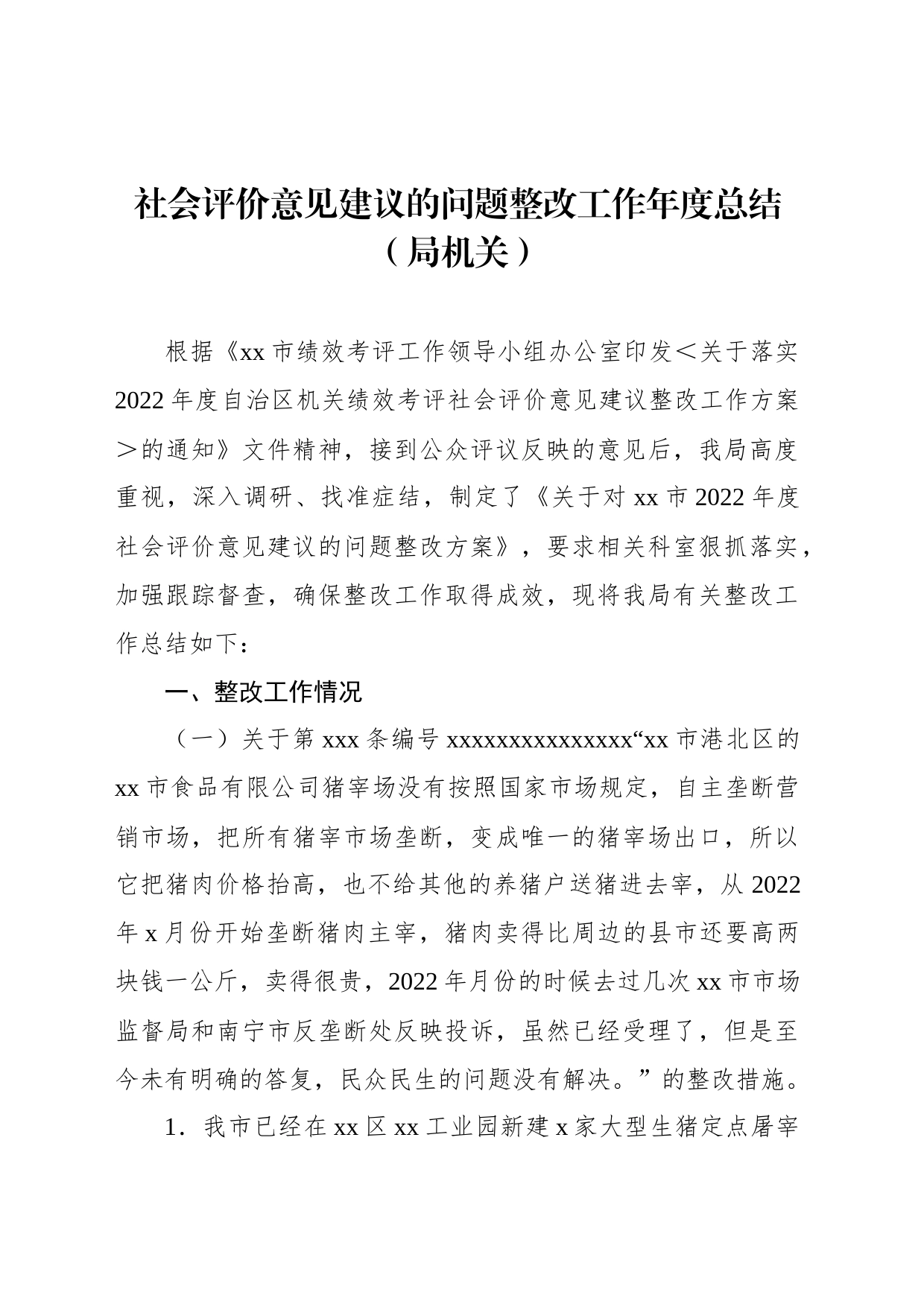 社会评价意见建议的问题整改工作年度总结（局机关）_第1页