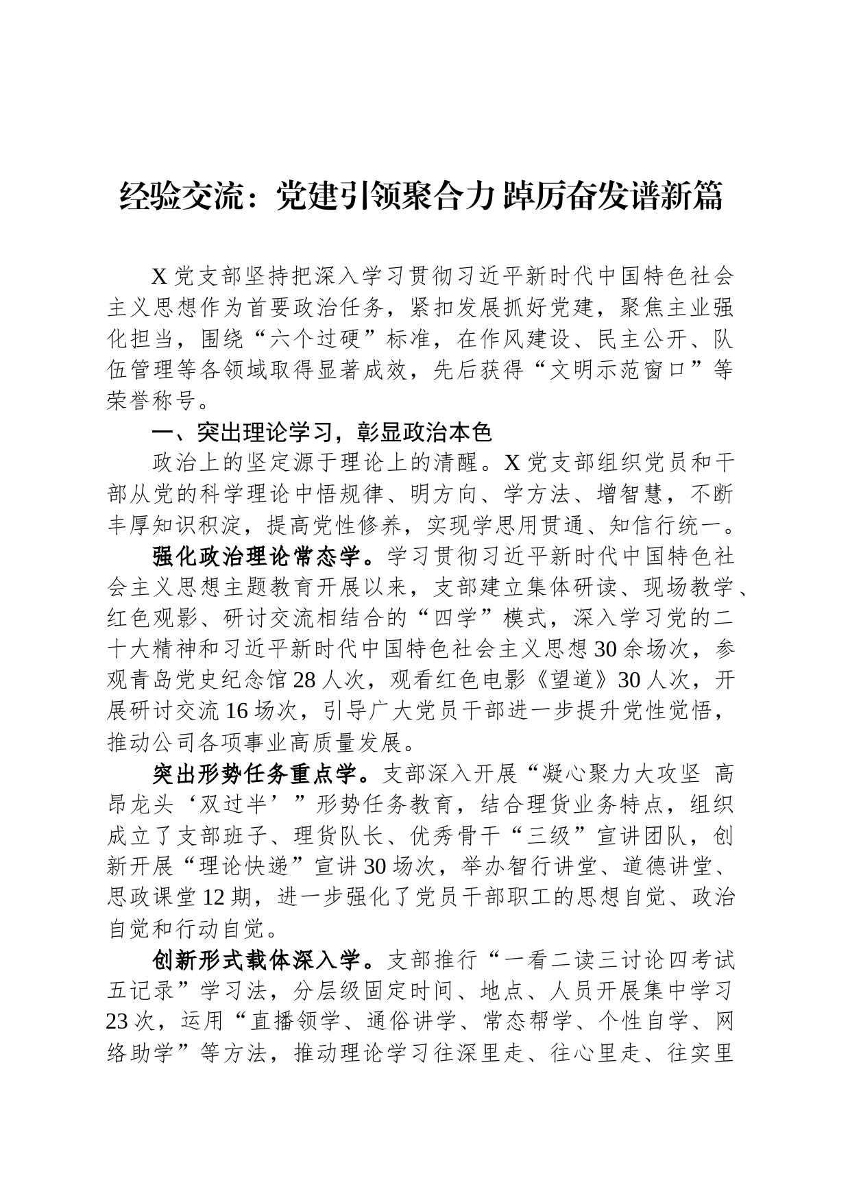 经验交流：党建引领聚合力 踔厉奋发谱新篇_第1页