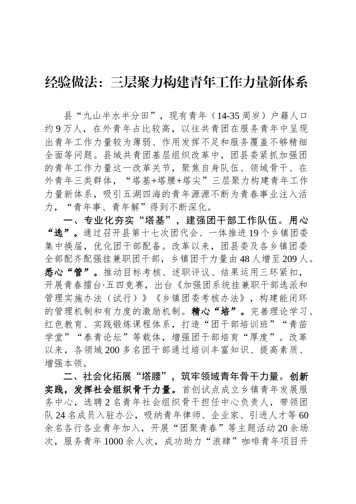经验做法：三层聚力构建青年工作力量新体系_第1页