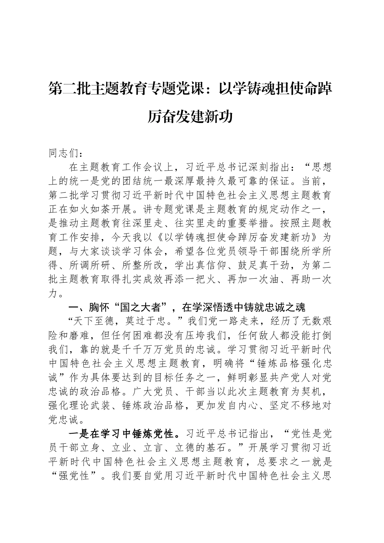 第二批主题教育专题党课：以学铸魂担使命踔厉奋发建新功_第1页