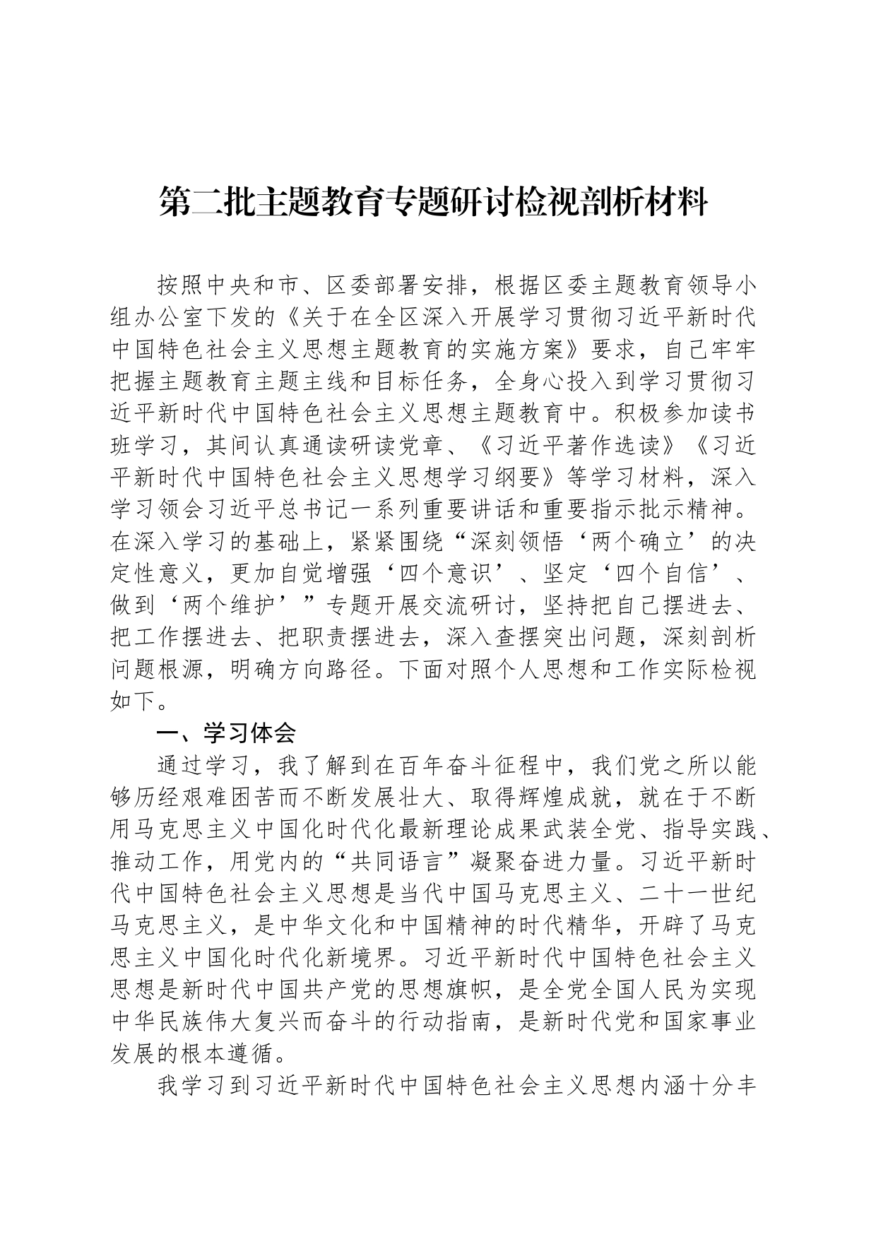 第二批主题教育专题研讨检视剖析材料_第1页