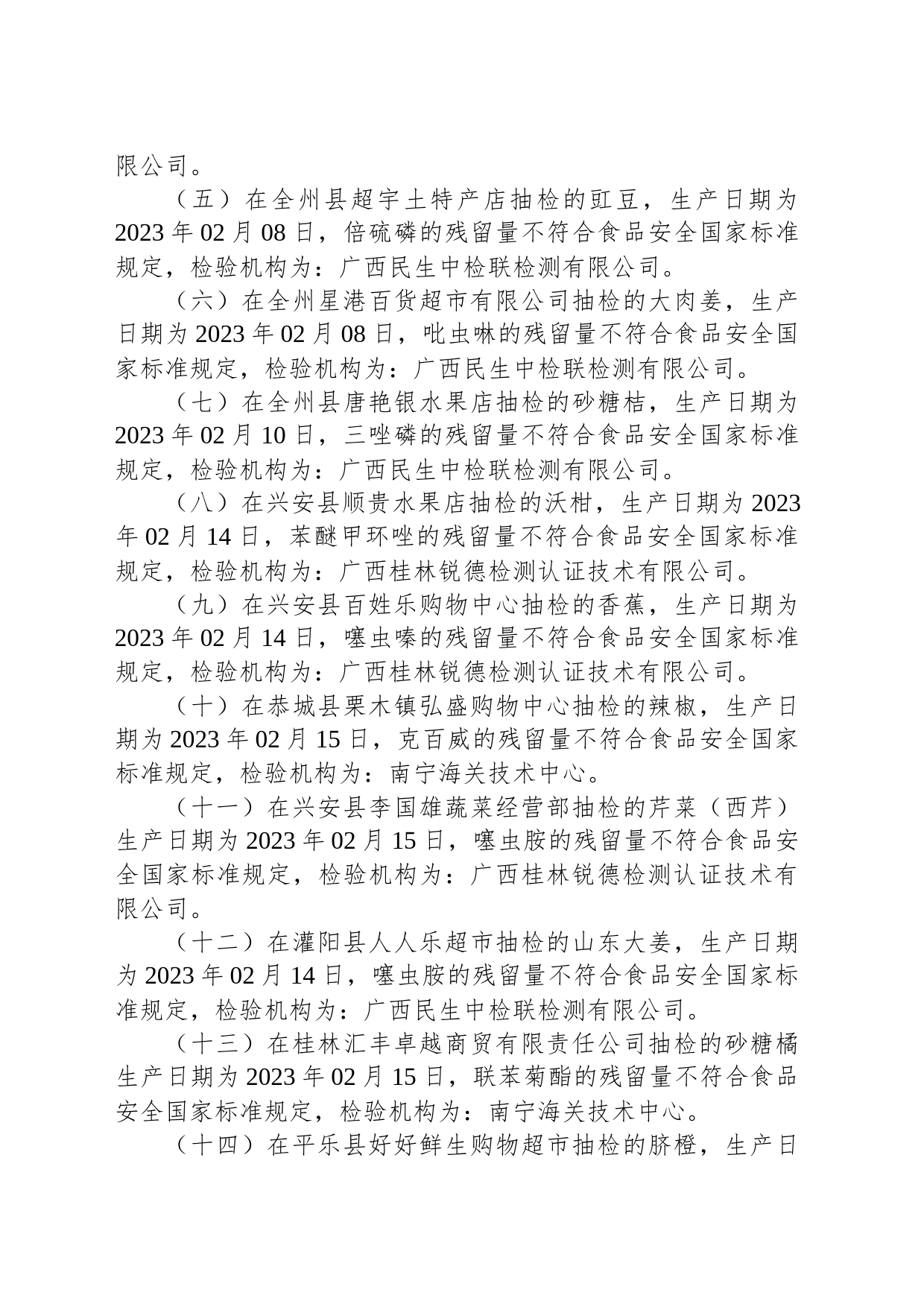 食品安全监督抽检信息通告 2023年第5号（总第90号）_第2页