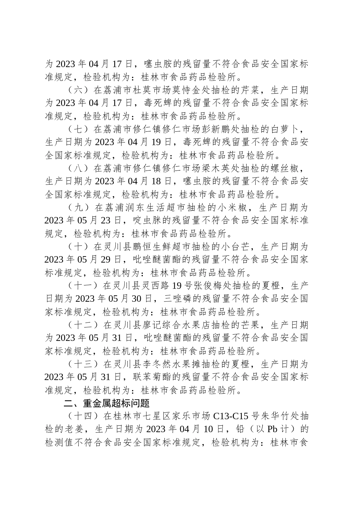 食品安全监督抽检信息通告2023年第11号（总第96号）_第2页