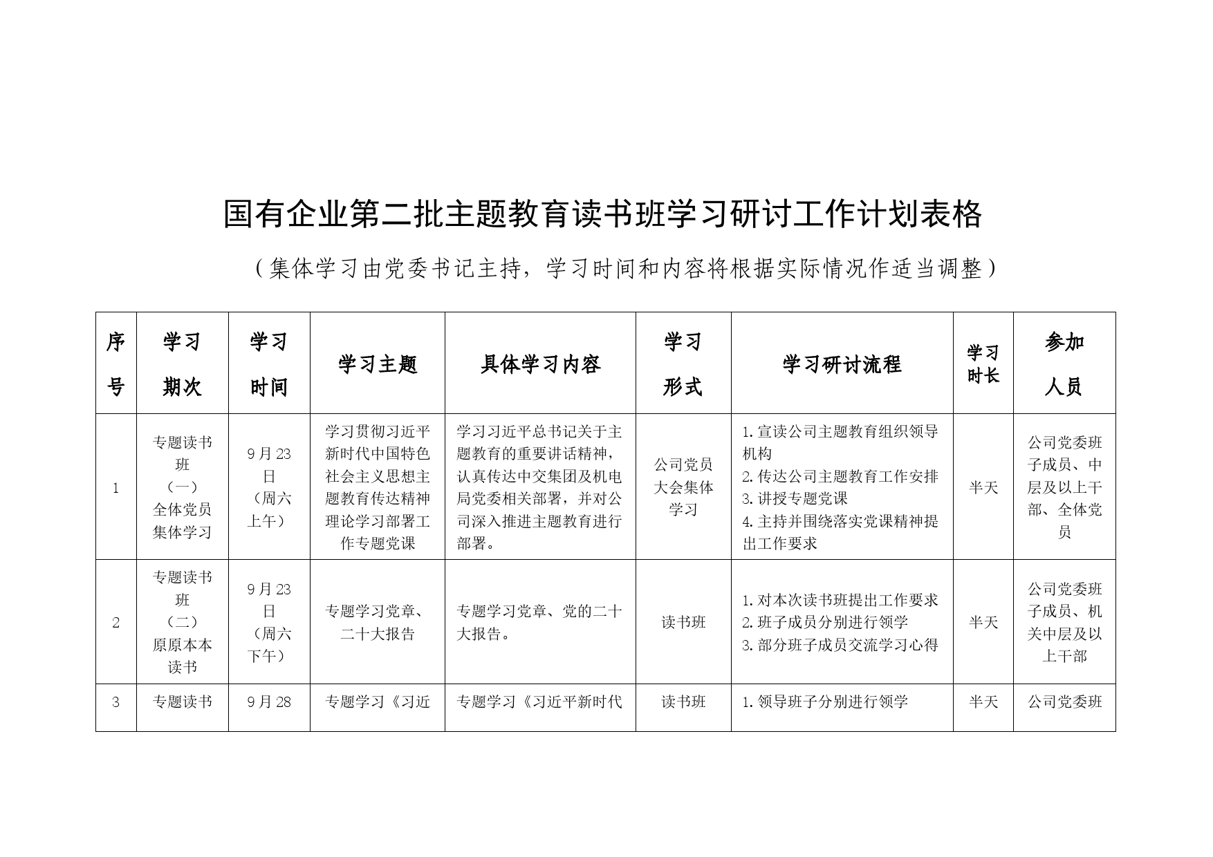 国有企业第二批主题教育读书班学习研讨工作计划公司231027_第1页