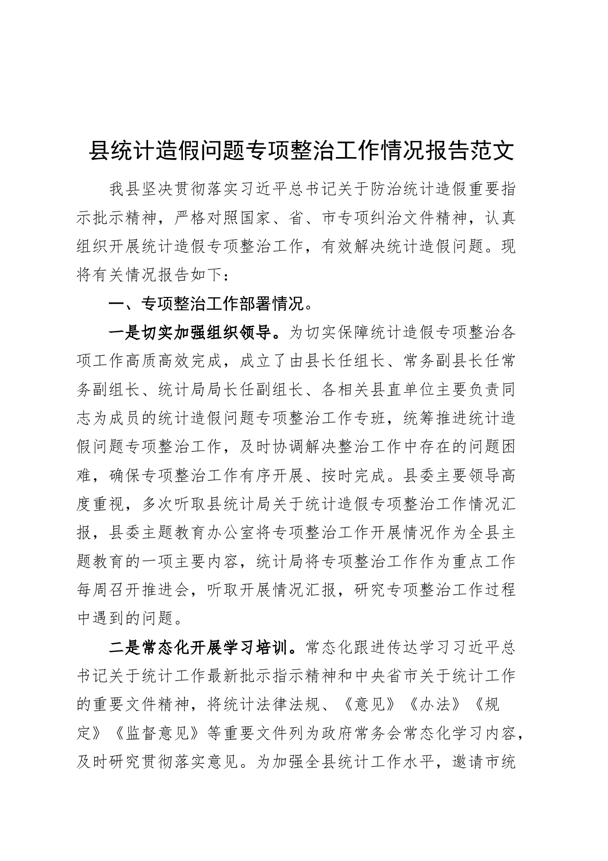 县统计造假问题整治工作报告总结汇报_第1页