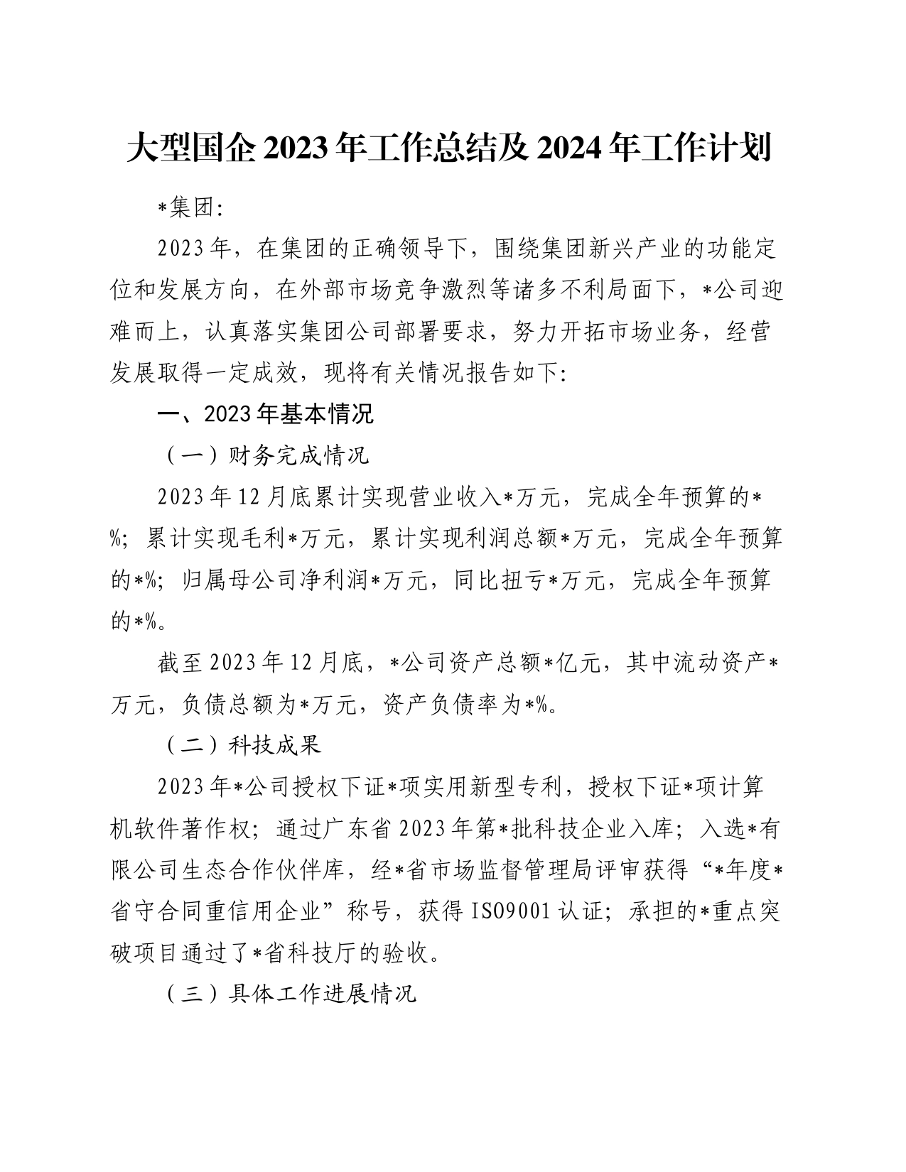 大型国企2023年工作总结及2024年工作计划_第1页
