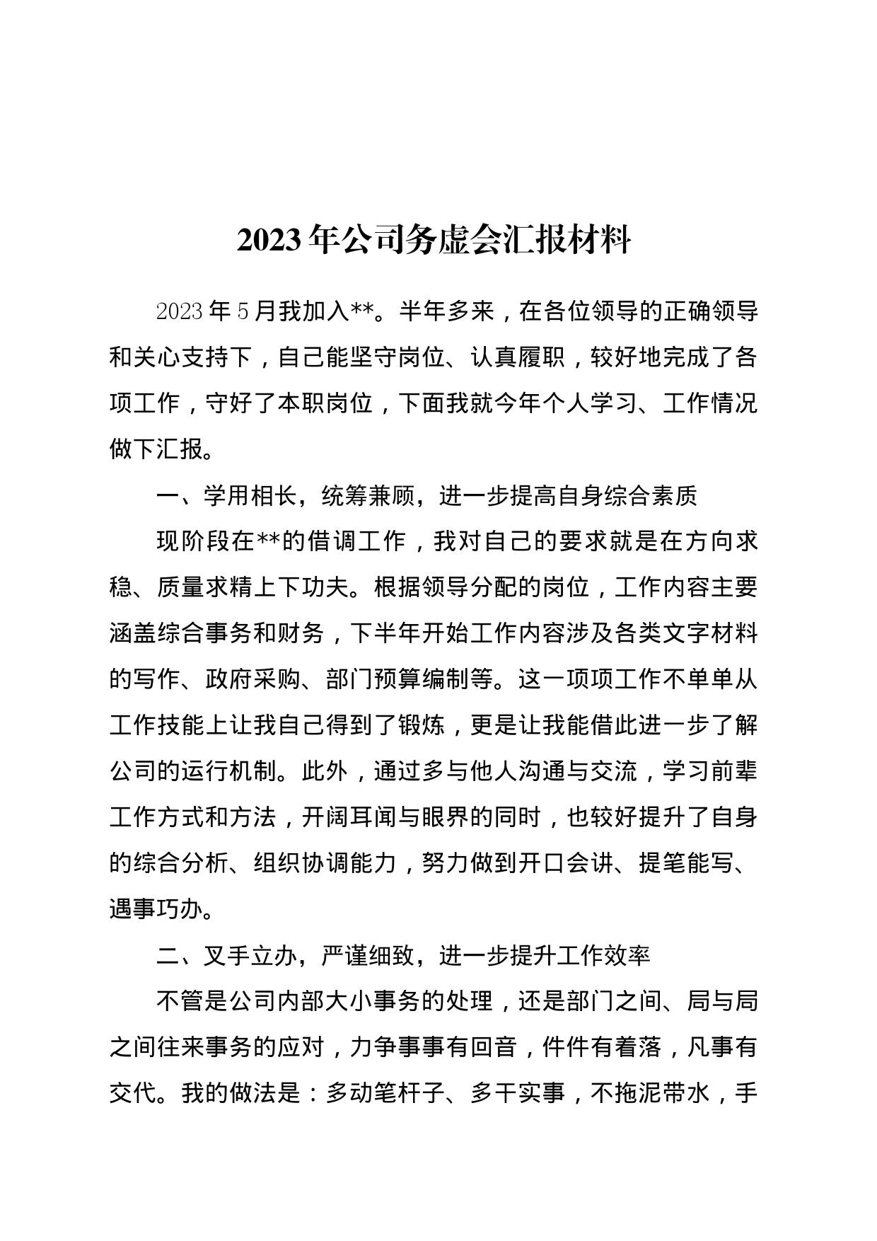 （公司）2023年务虚会个人汇报材料 _第1页