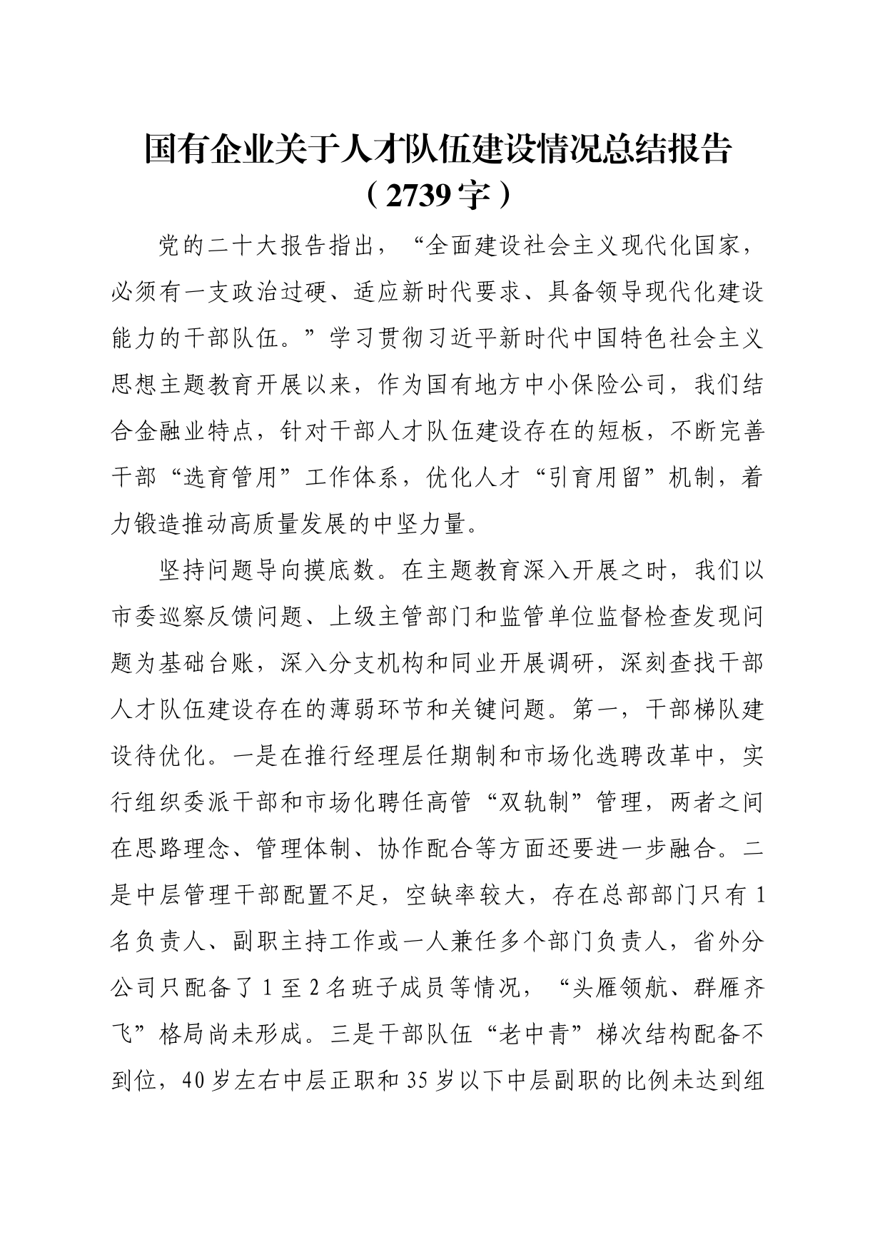 国企人才队伍建设情况总结报告_第1页