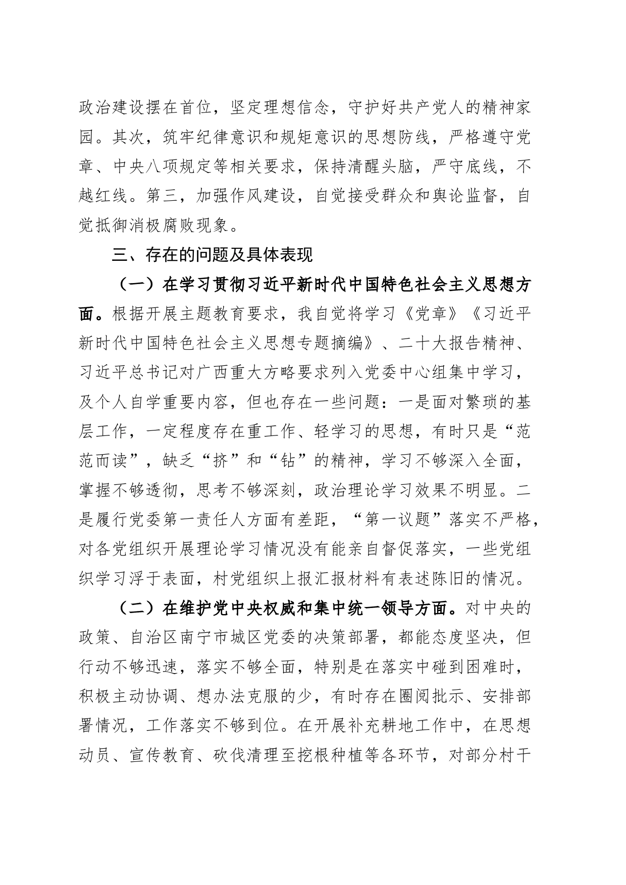 乡镇街道党委书记2023年度主题教育民主会个人检查材料（政绩观、典型案例、上年度整改、意识形态、民族团结进步，六个自觉坚定，思想，维护权威领导，践行宗旨，全面从严责任等发言提纲，检视剖析第二批次对照）_第2页