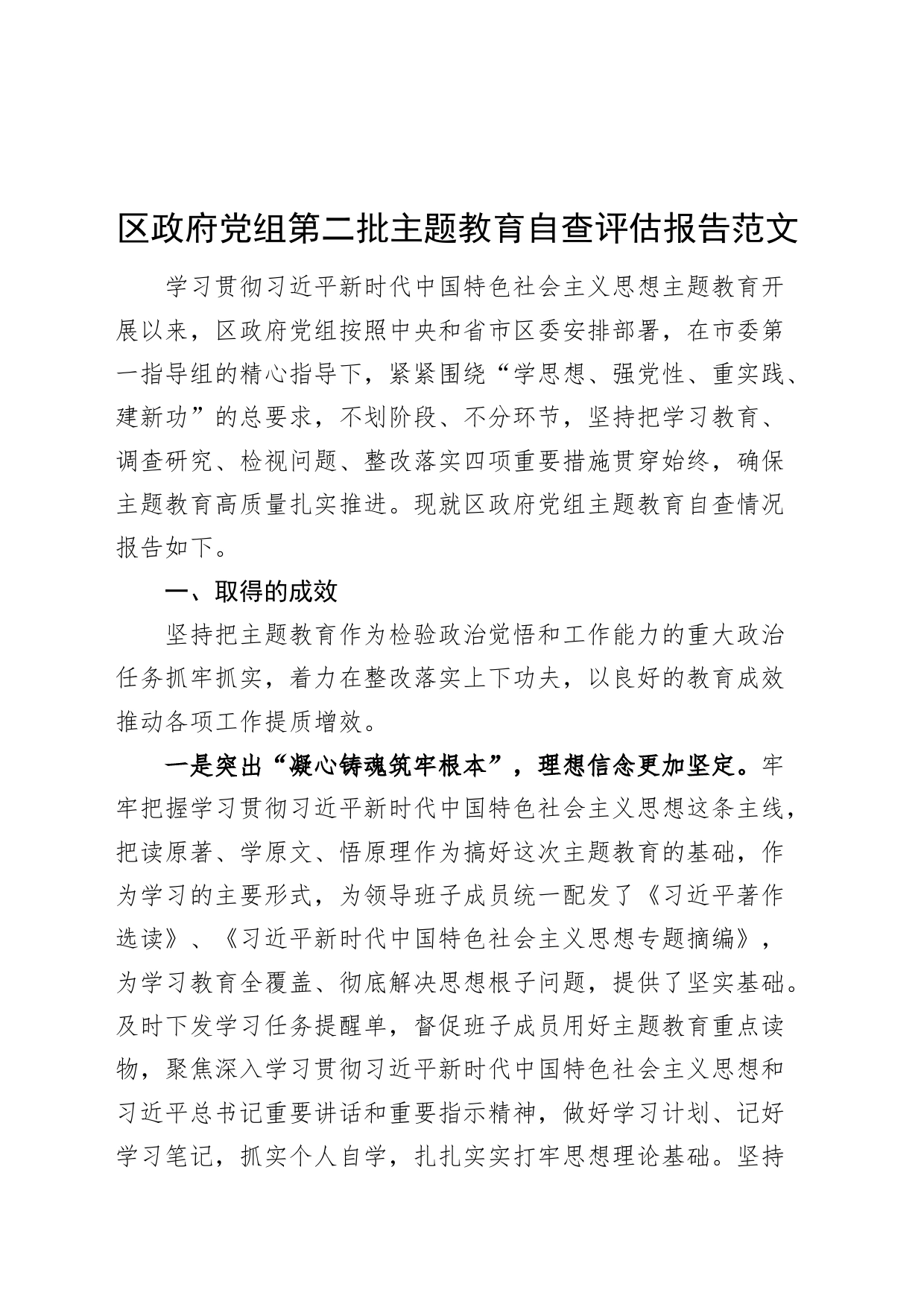 区政府主题教育自查评估报告成效问题原因工作汇报总结第二批次_第1页