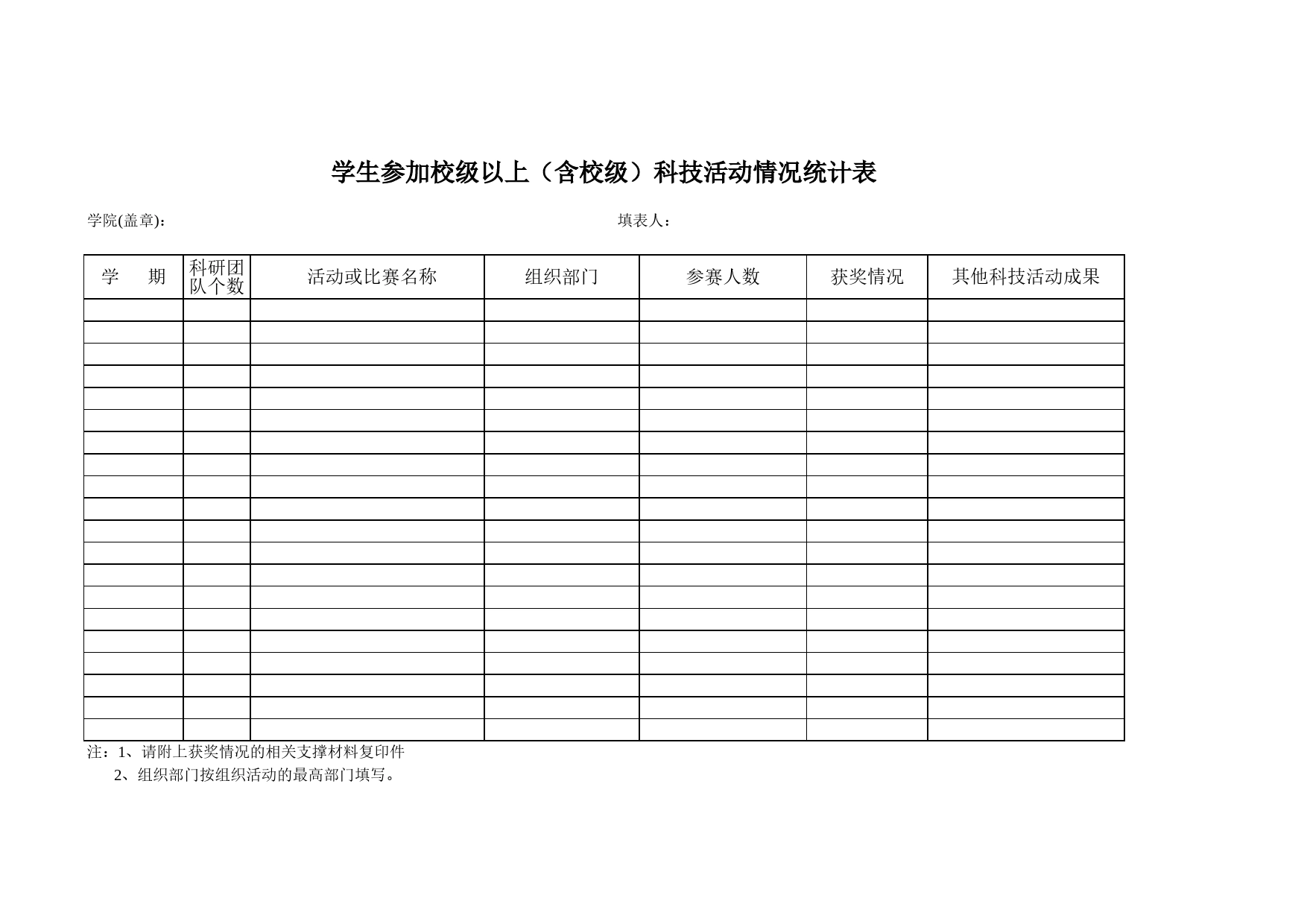 学生参加科技活动情况统计表Excel表格模板_第1页