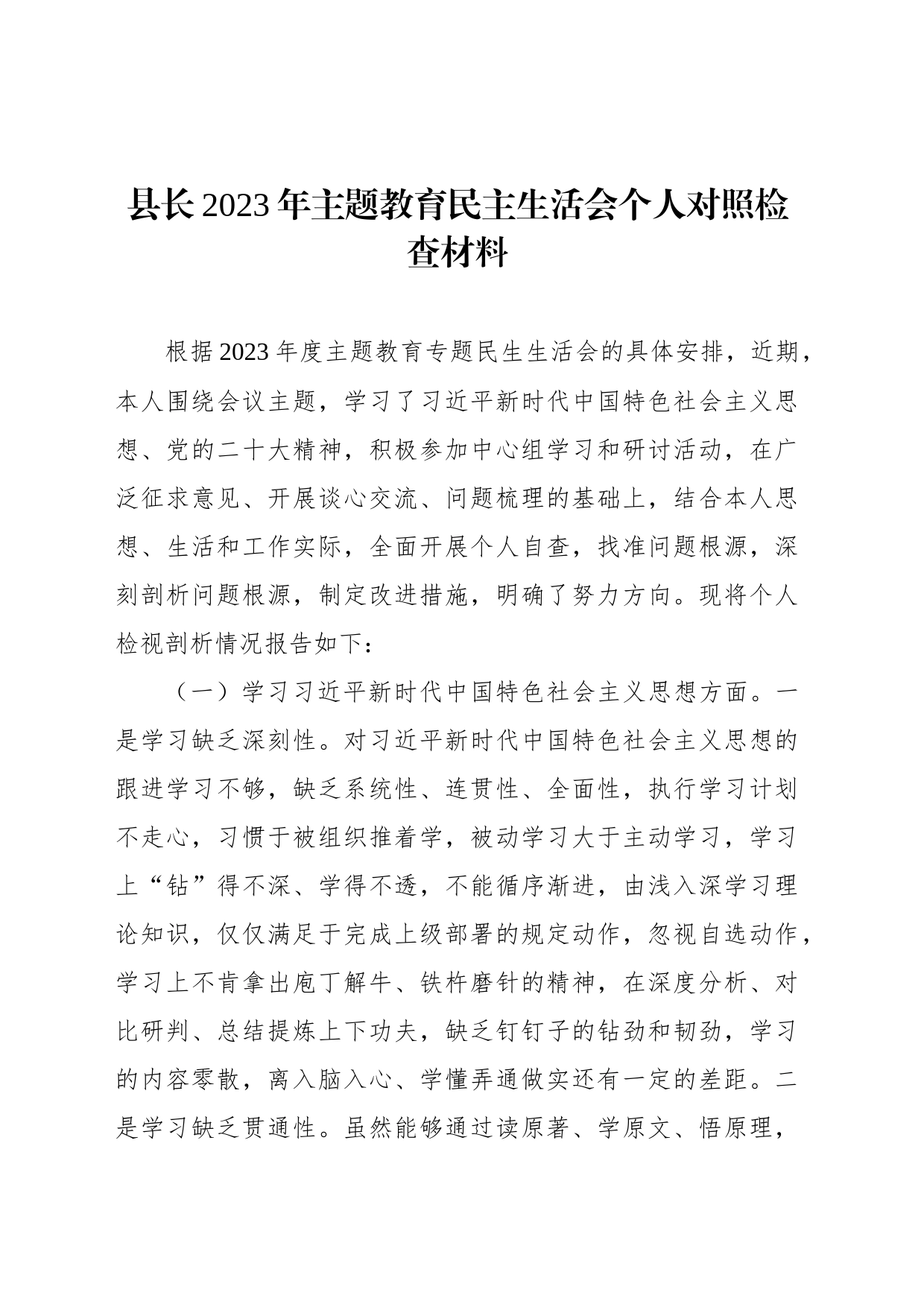 县长、常务副县长、副县长2023年主题教育民主生活会个人对照检查材料汇编（4篇）_第2页