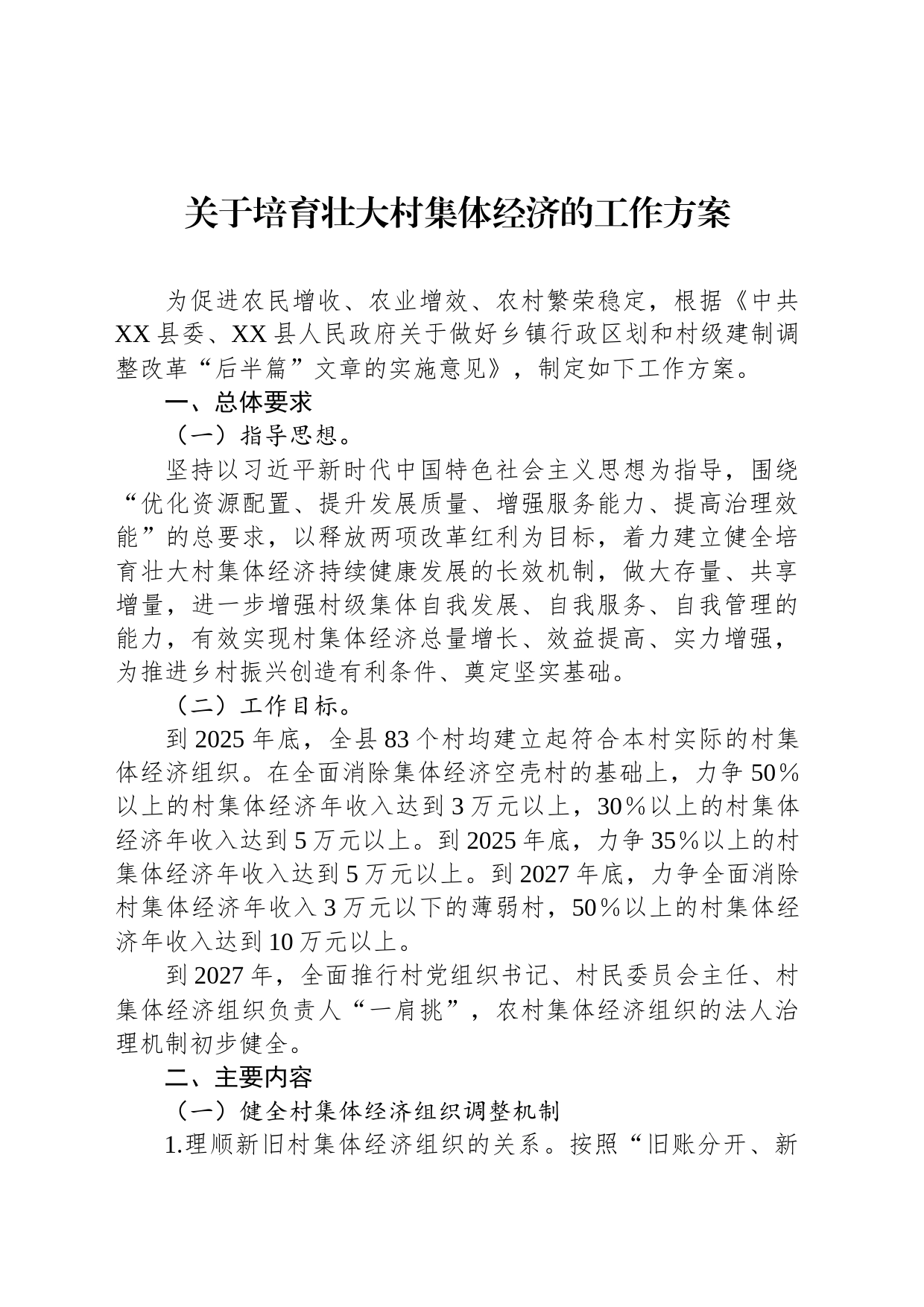 关于培育壮大村集体经济的工作方案_第1页