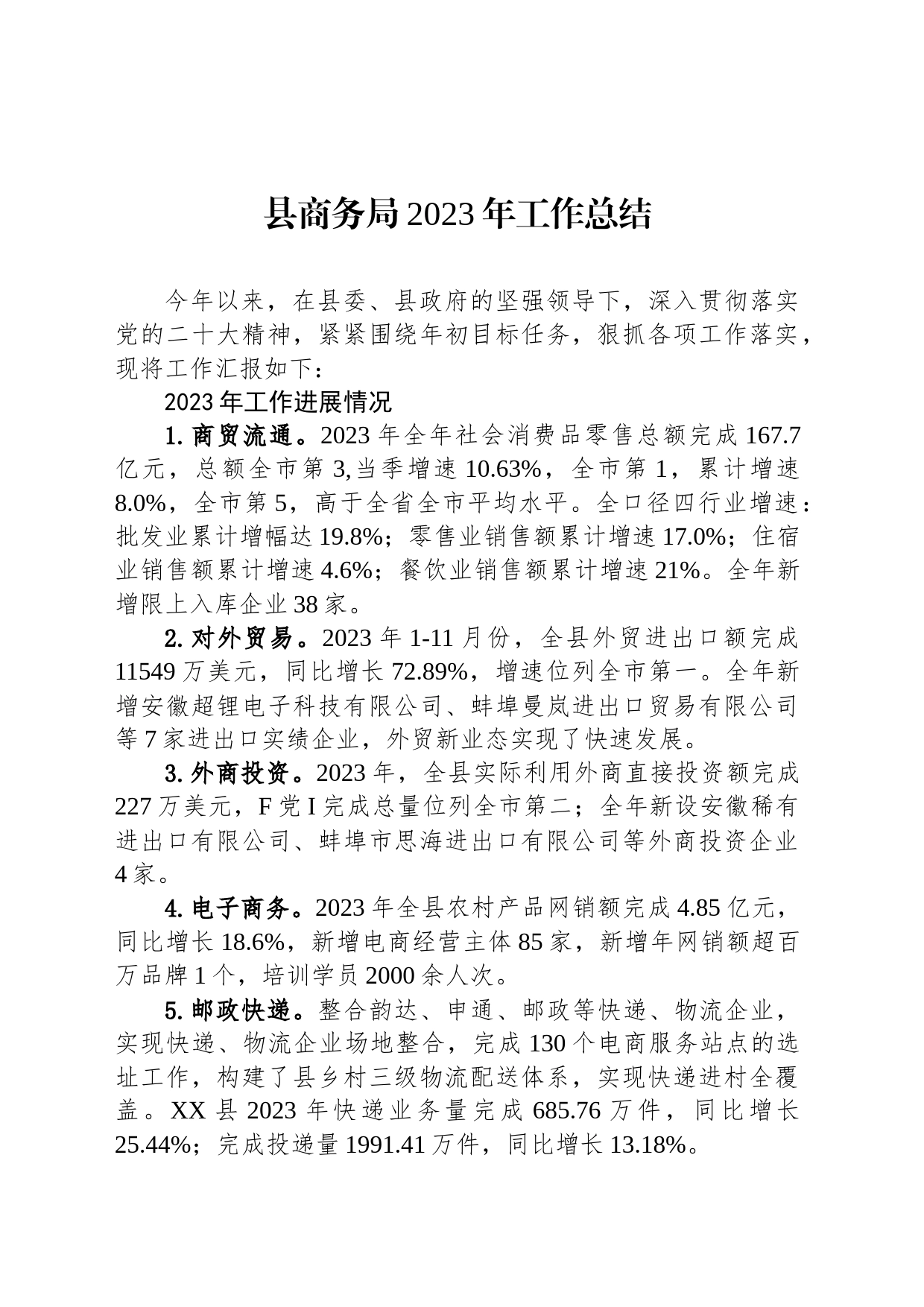 县商务局2023年工作总结(20240207)_第1页