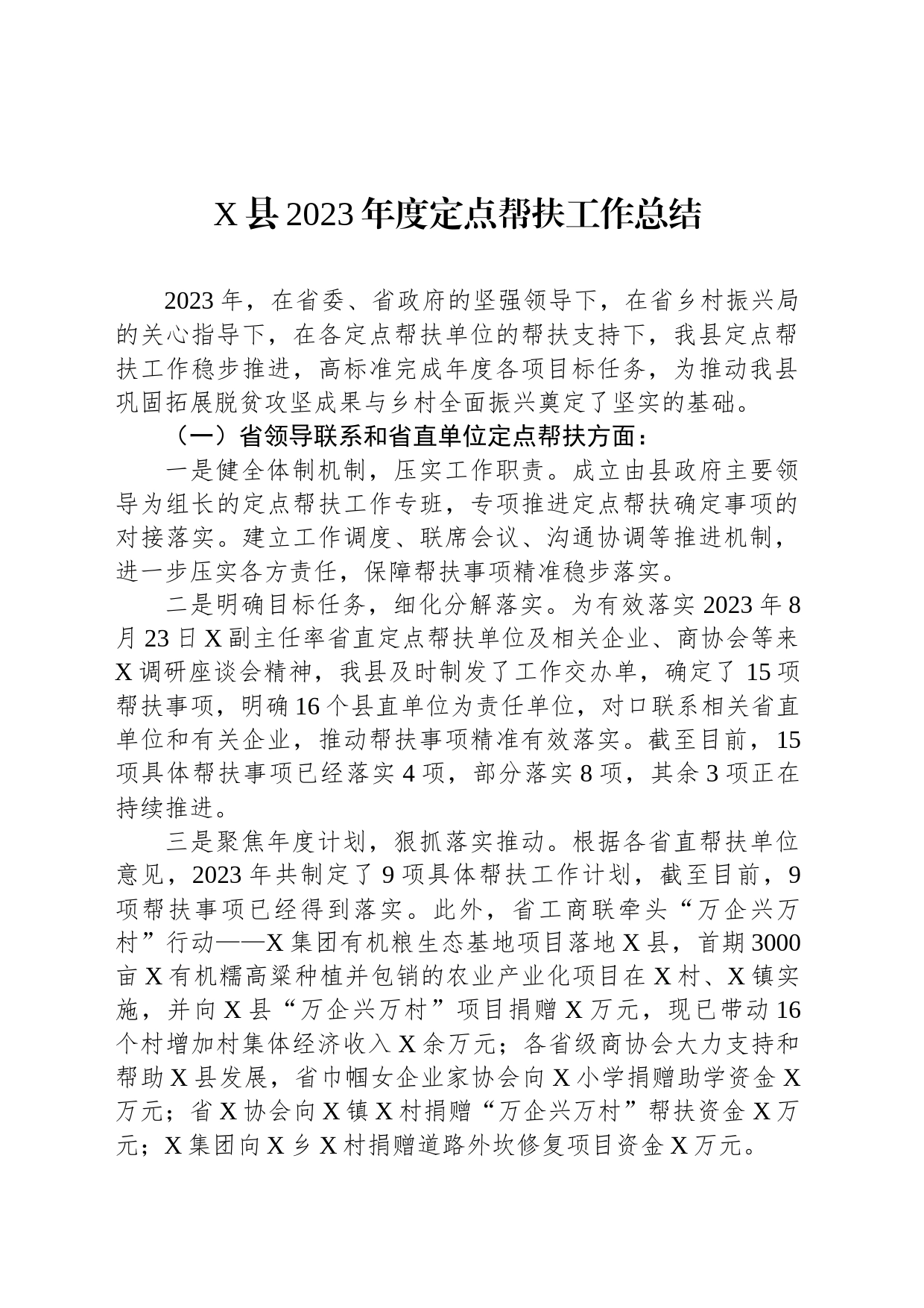 X县2023年度定点帮扶工作总结_第1页