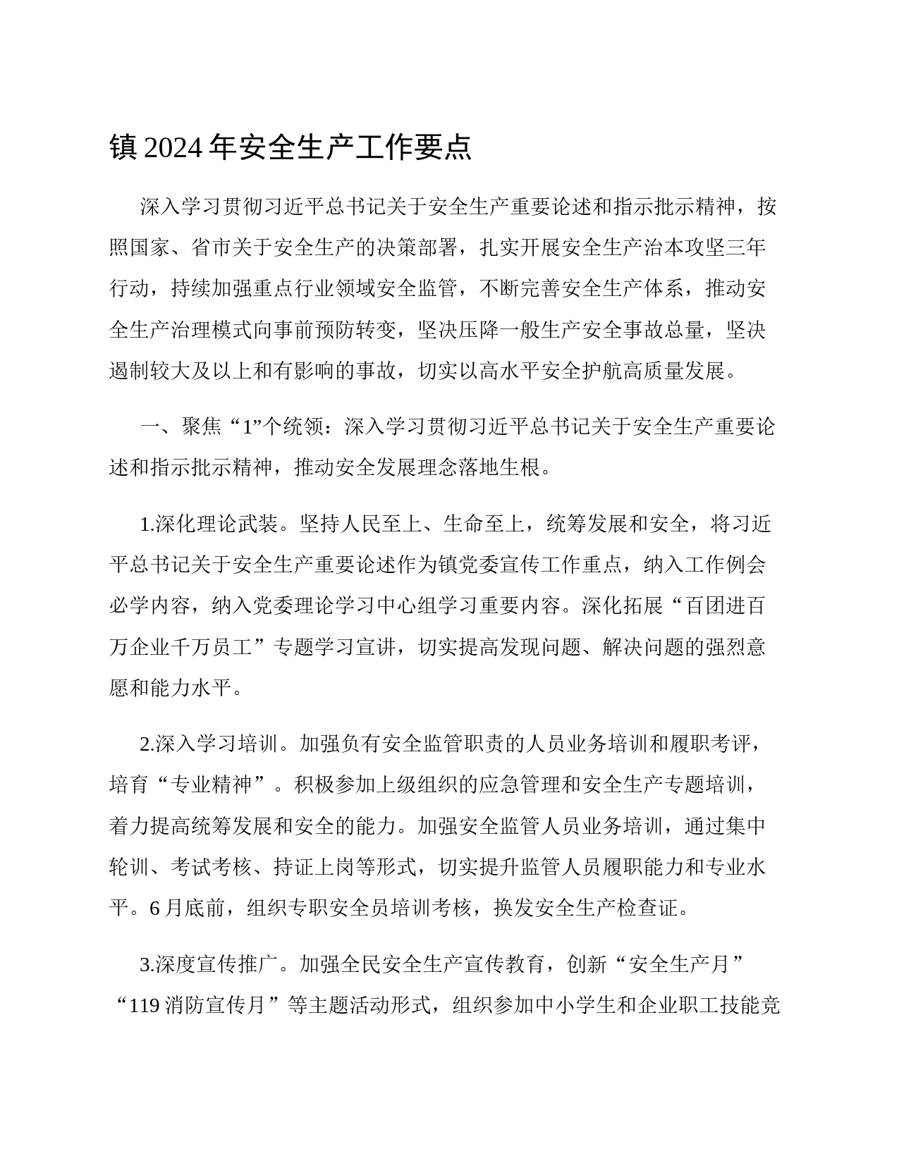 镇2024年安全生产工作要点_第1页