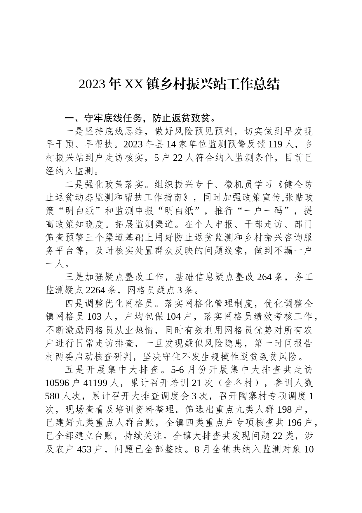 2023年XX镇乡村振兴站工作总结(20240131)_第1页