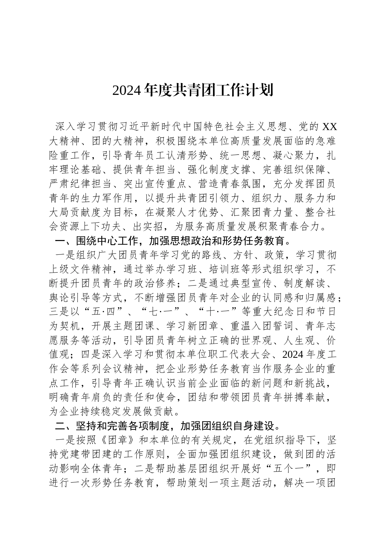 2024年度共青团工作计划_第1页