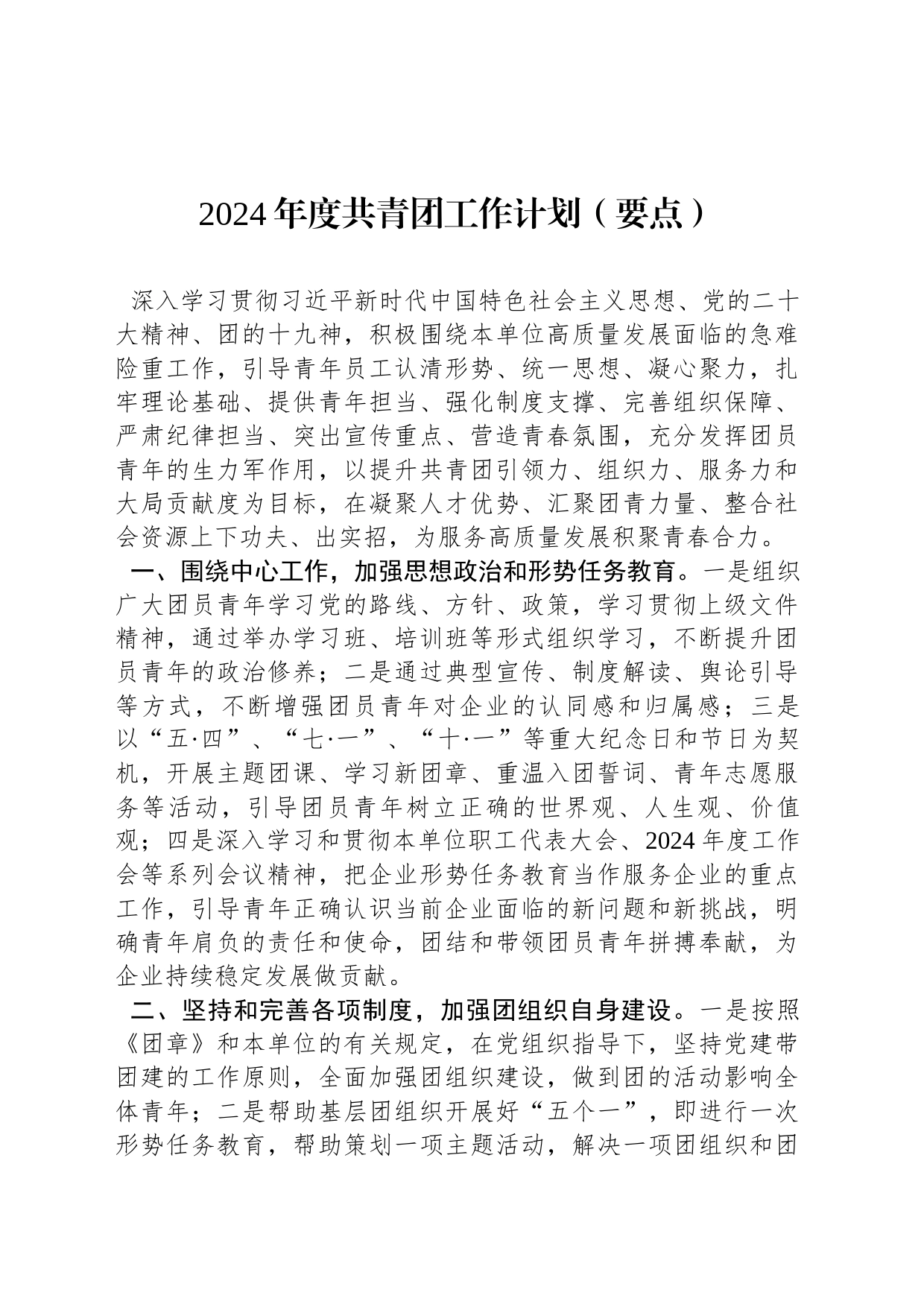 2024年度共青团工作计划（要点）_第1页