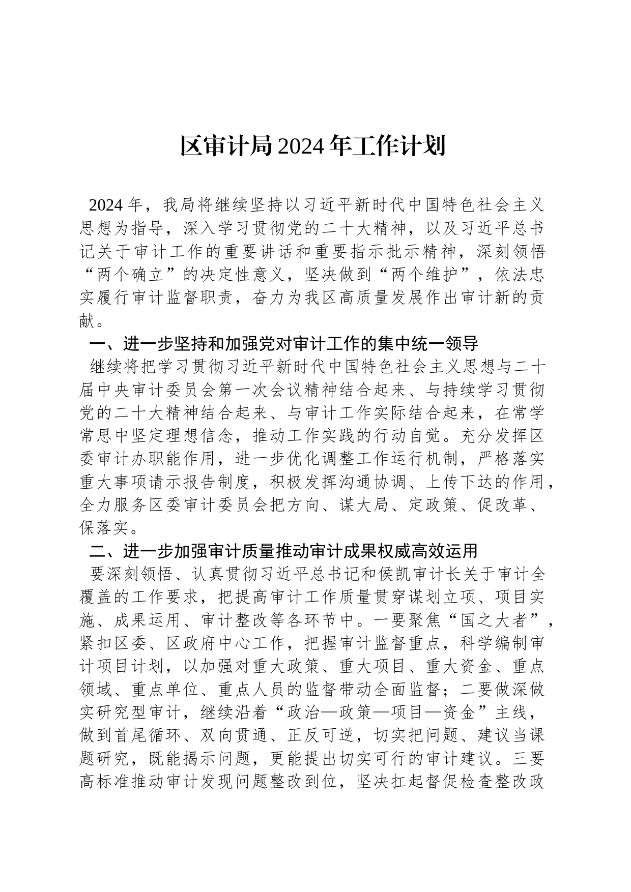 区审计局2024年工作计划_第1页