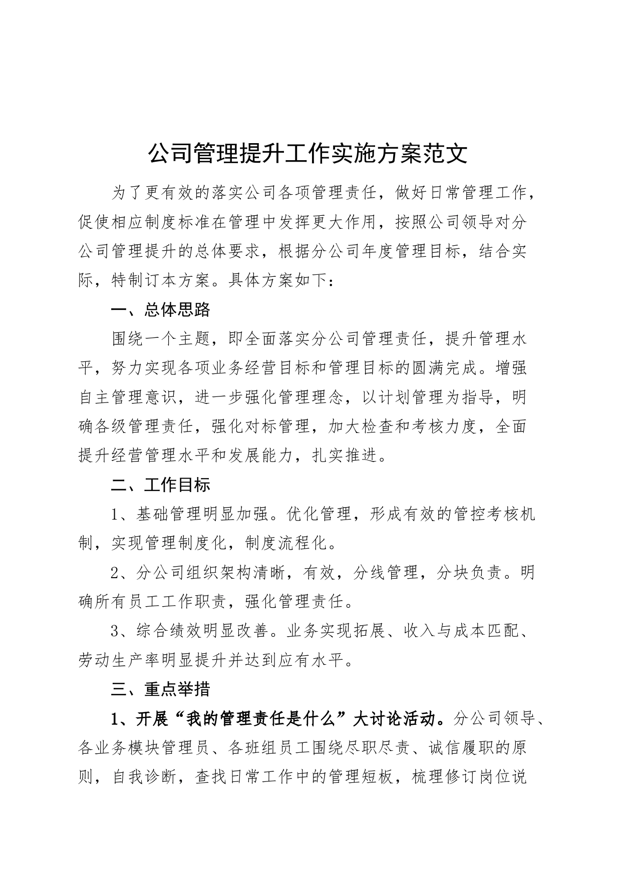 公司管理提升工作实施方案企业20240226_第1页