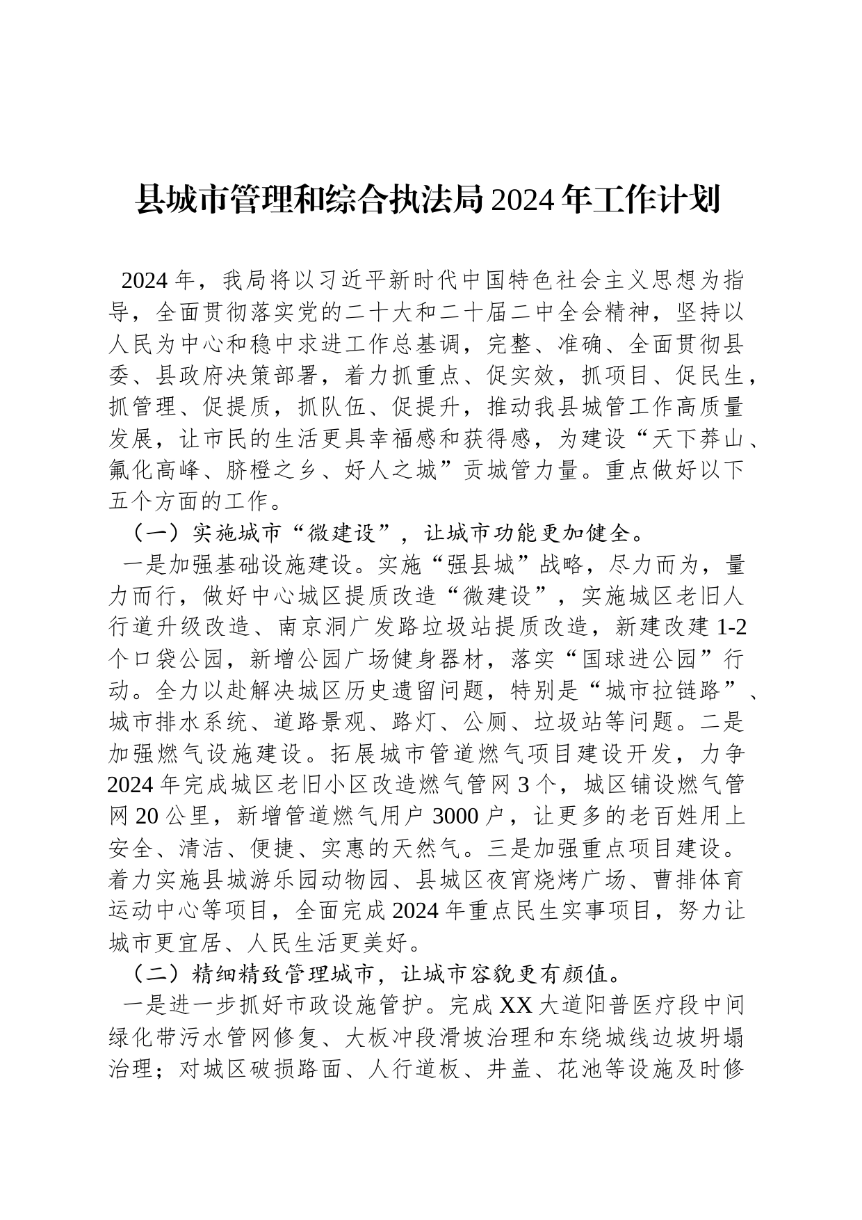 县城市管理和综合执法局2024年工作计划_第1页
