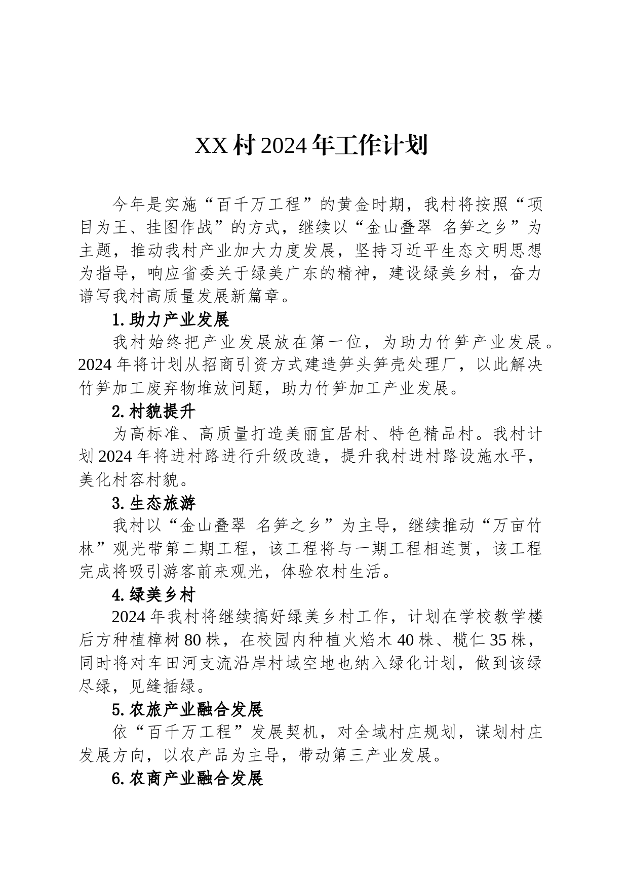 XX村2024年工作计划（20240223）_第1页