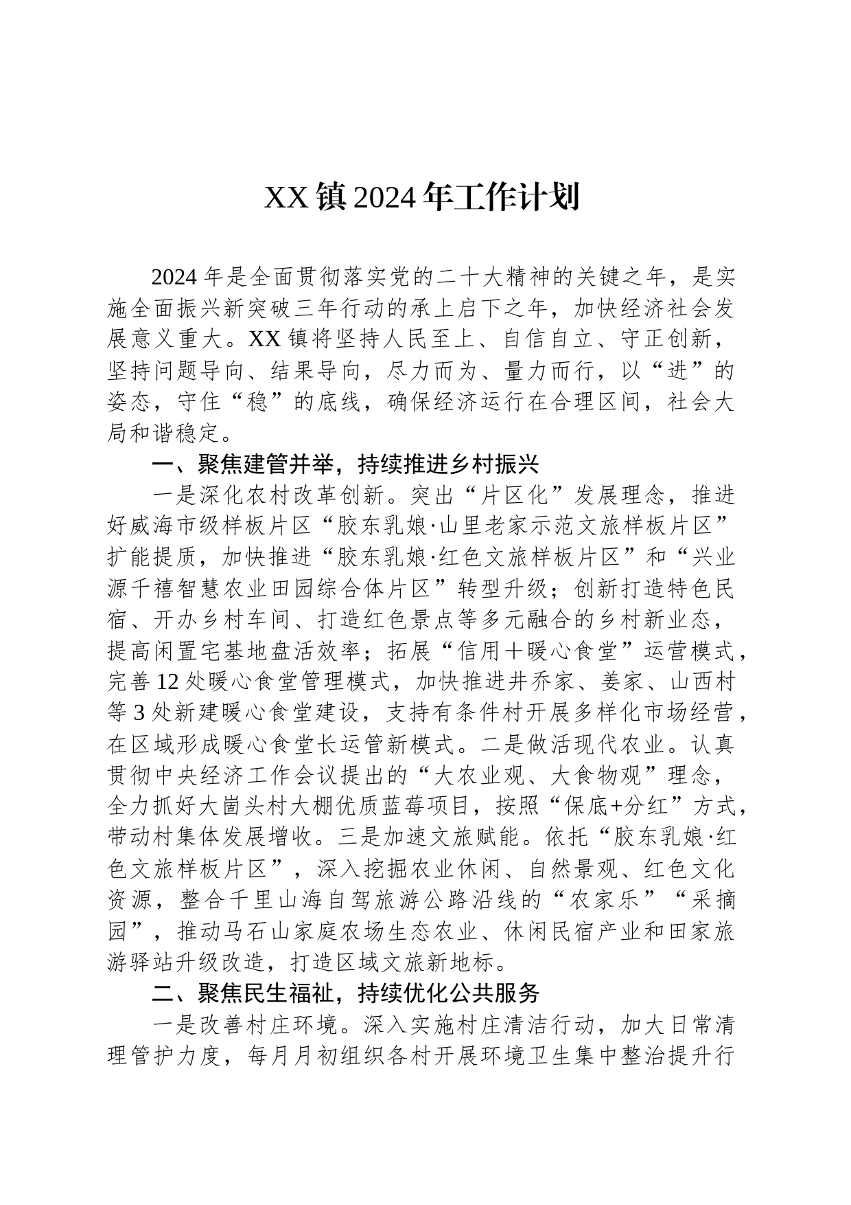 XX镇2024年工作计划（20240222）_第1页