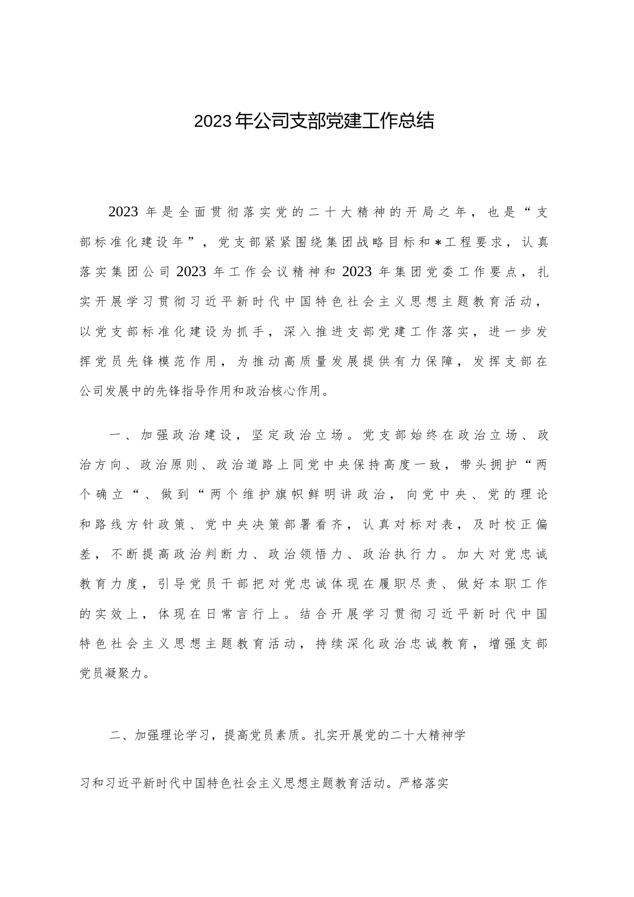 2023年公司支部党建工作总结_第1页
