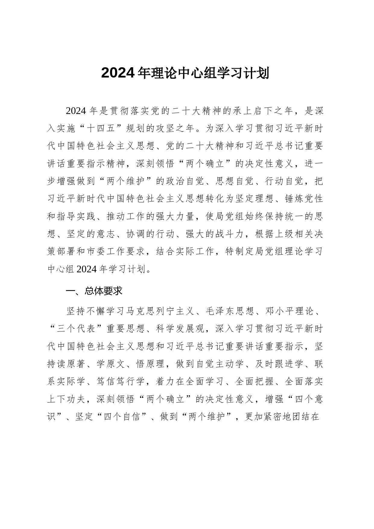 2024年理论中心组学习计划_第1页