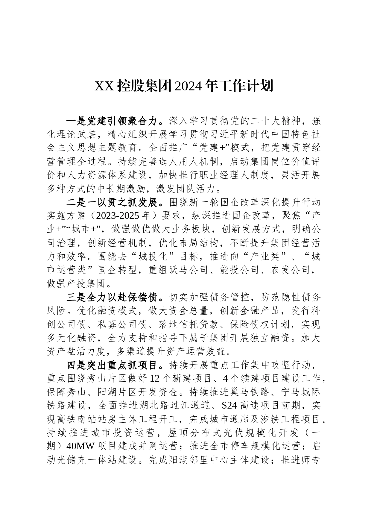 XX控股集团2024年工作计划_第1页