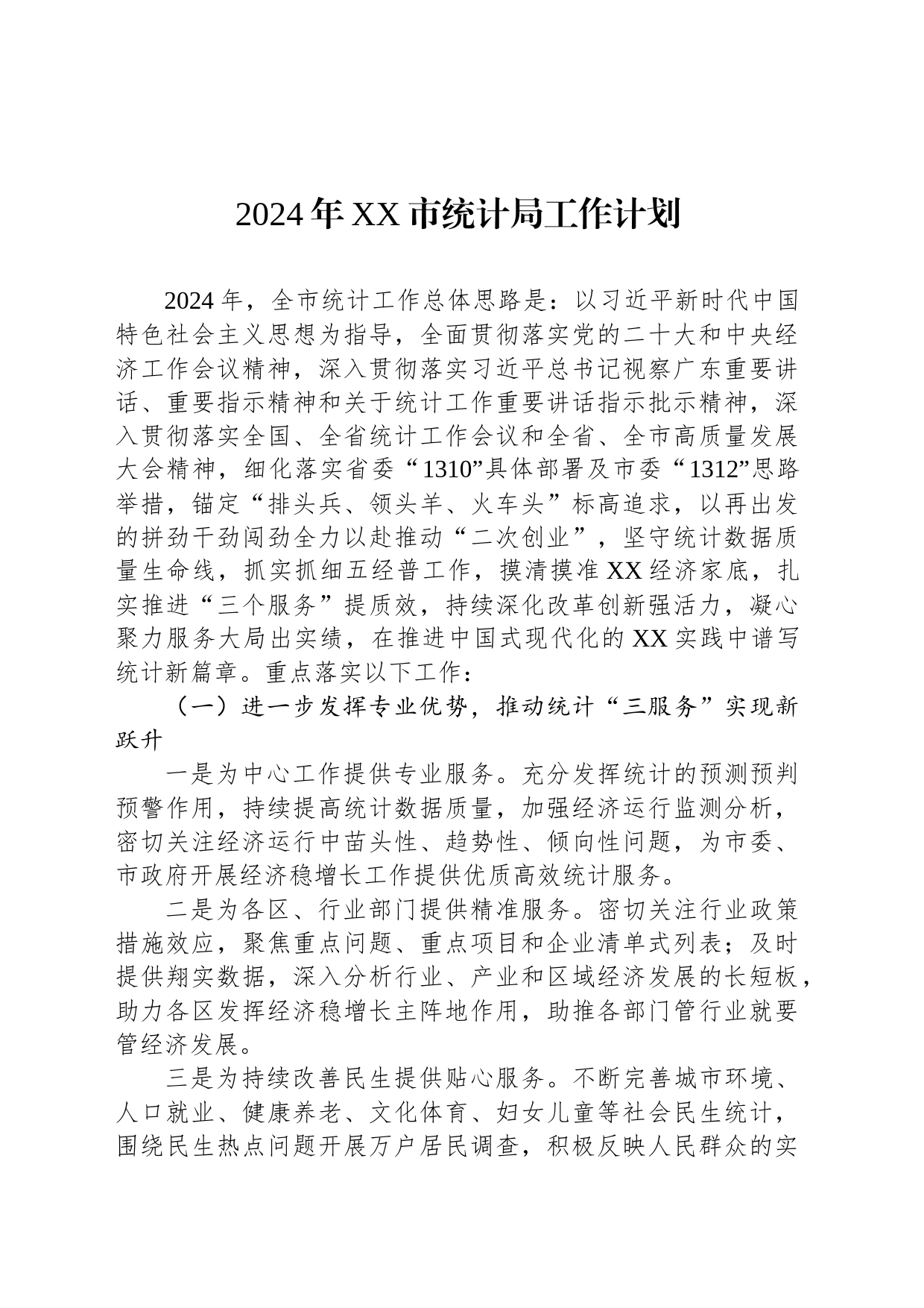 2024年XX市统计局工作计划_第1页