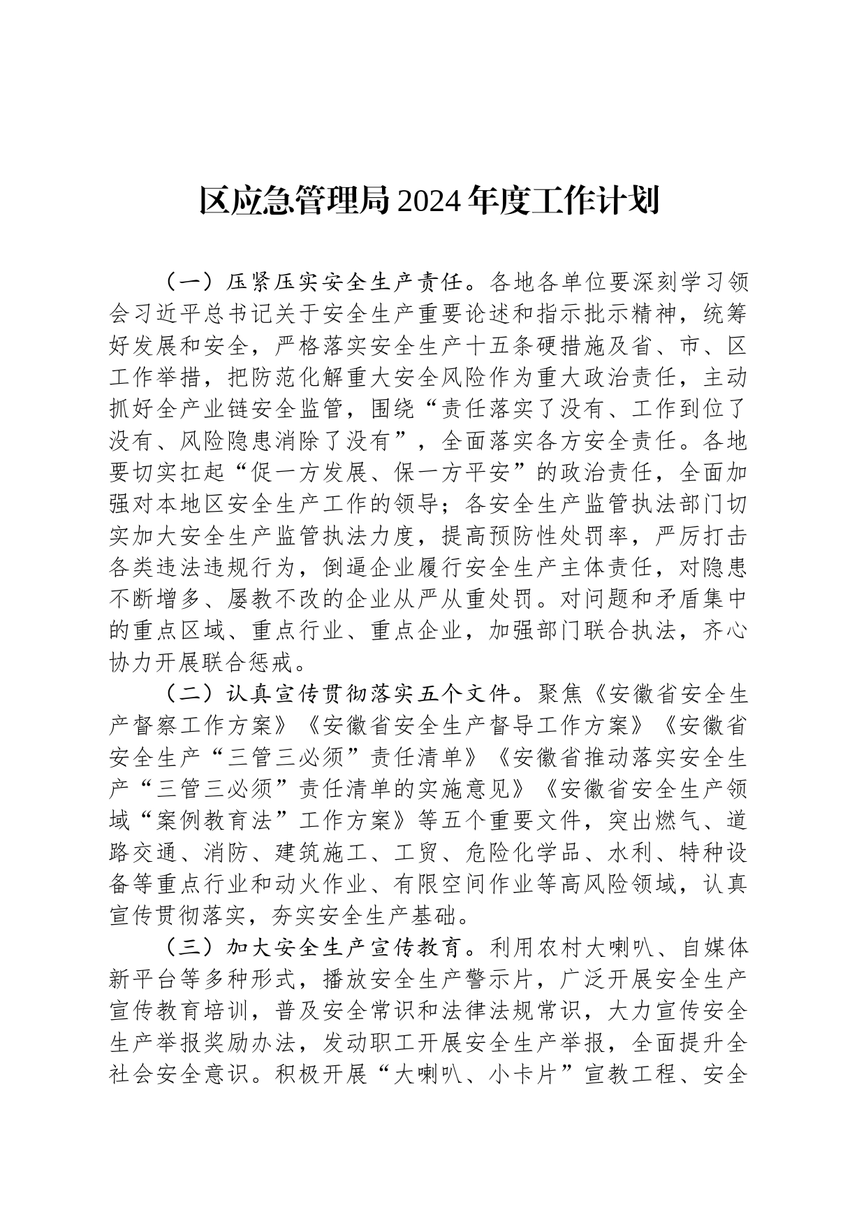 区应急管理局2024年度工作计划_第1页