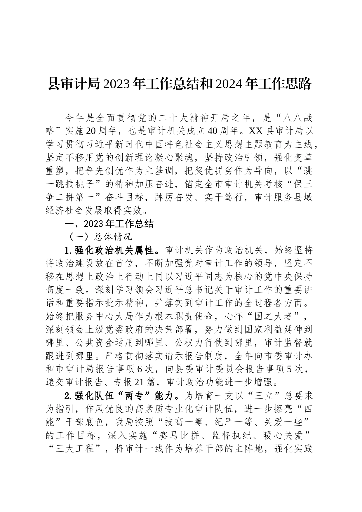 县审计局2023年工作总结和2024年工作思路（20240204）_第1页