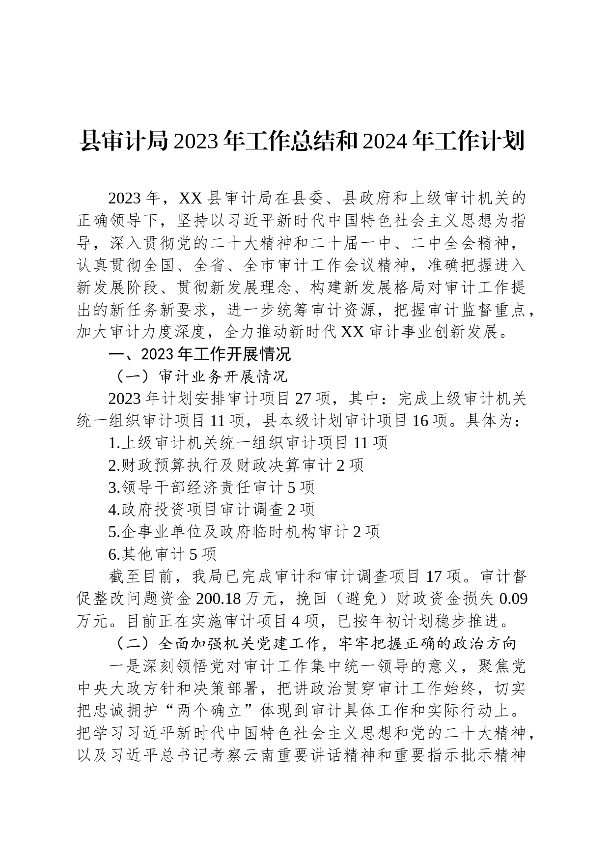 县审计局2023年工作总结和2024年工作计划（20240204）_第1页