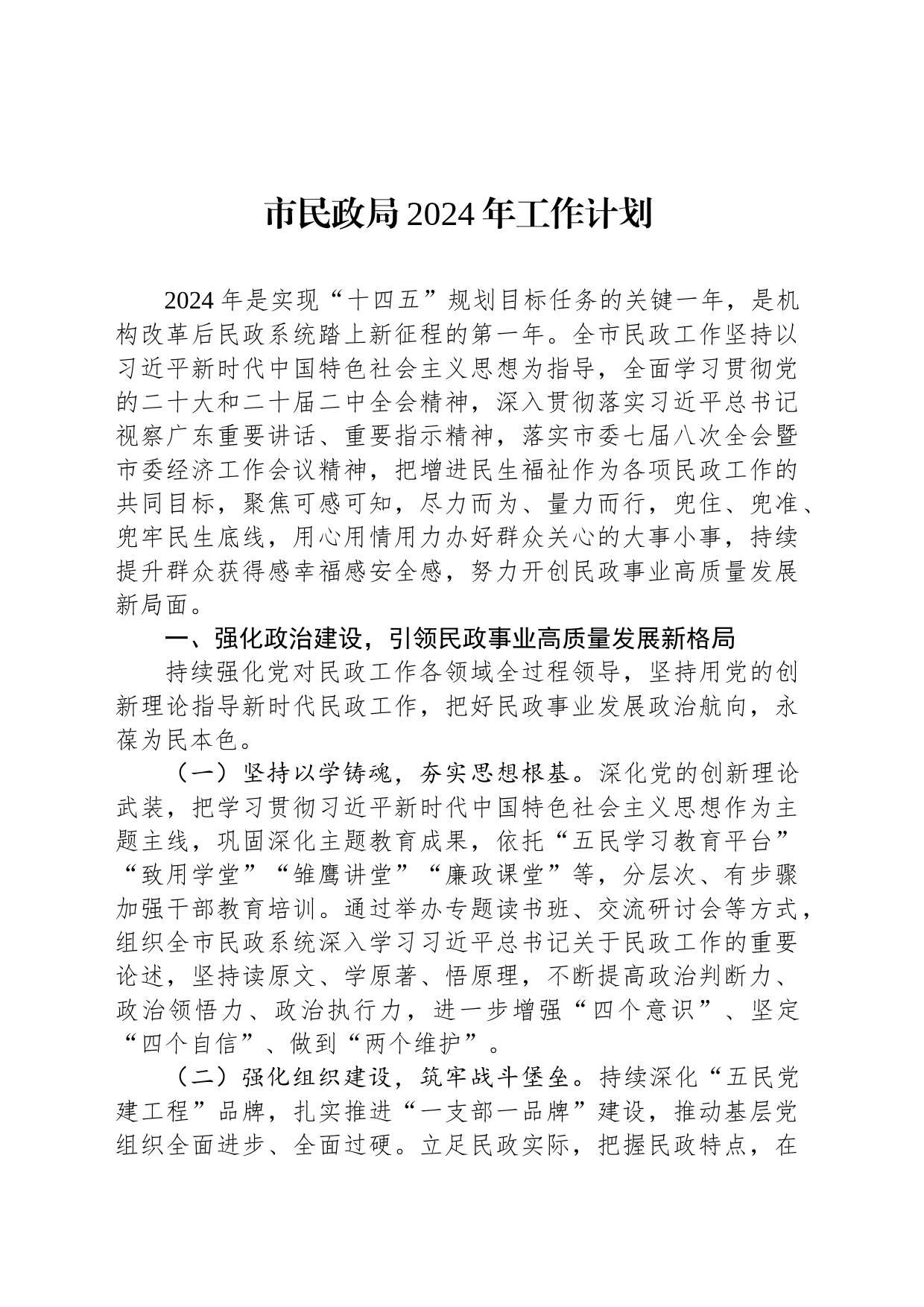 市民政局2024年工作计划(20240228)_第1页
