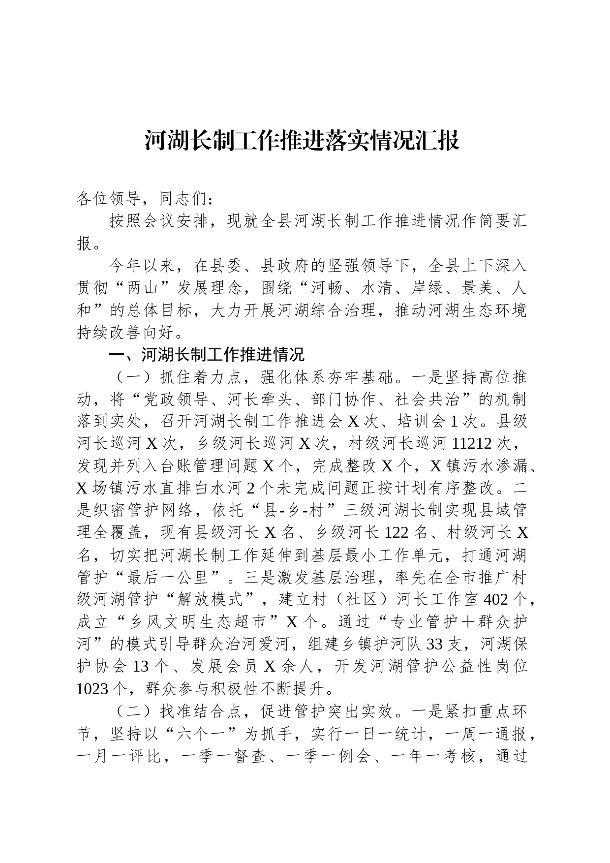 河湖长制工作推进落实情况汇报_第1页