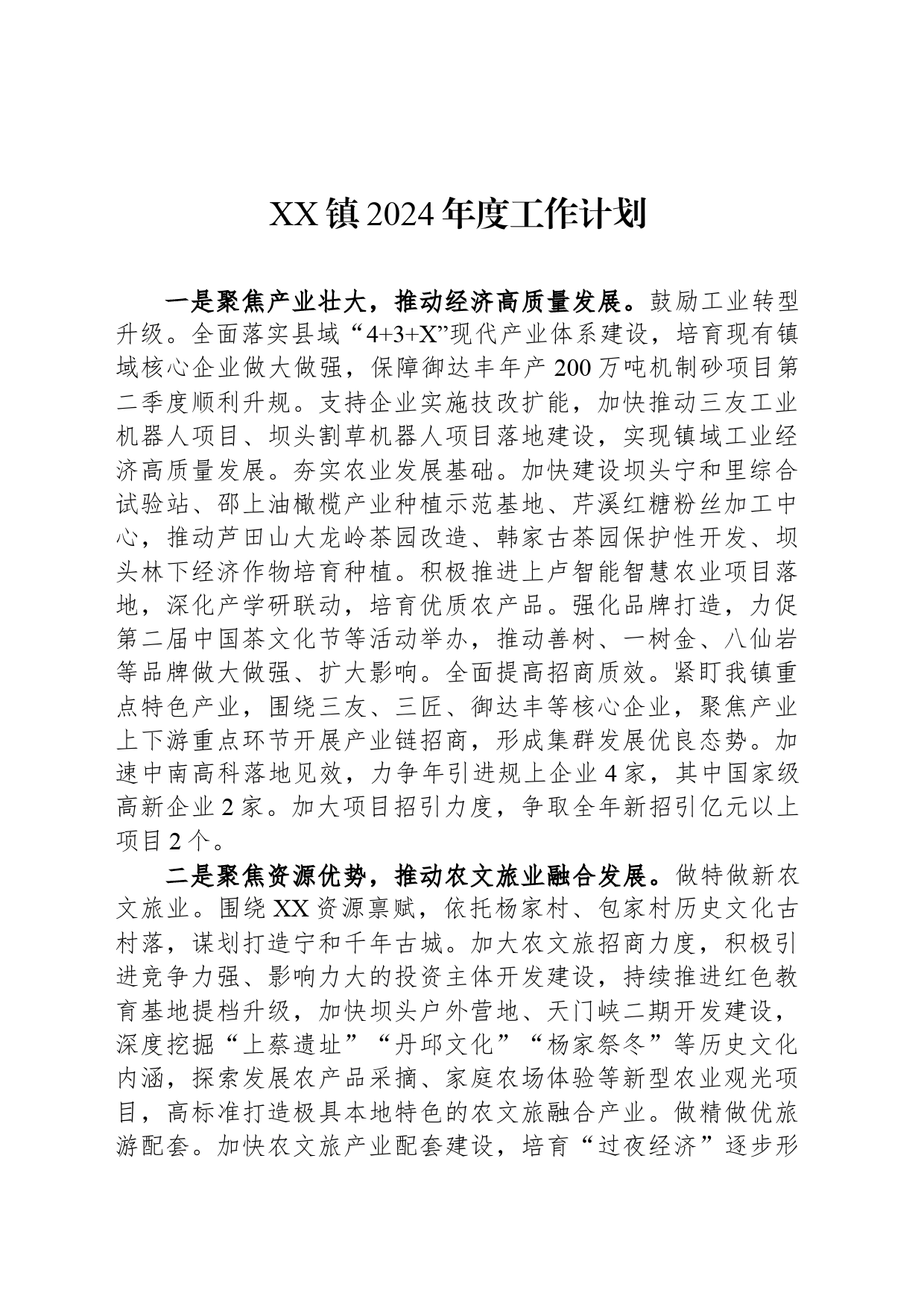 XX镇2024年度工作计划（20240304）_第1页