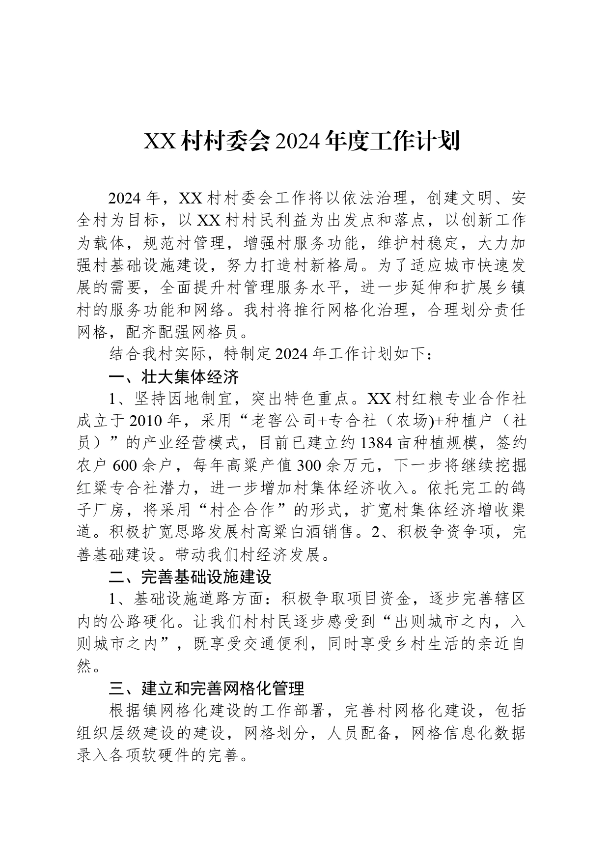 XX村村委会2024年度工作计划(20240301)_第1页