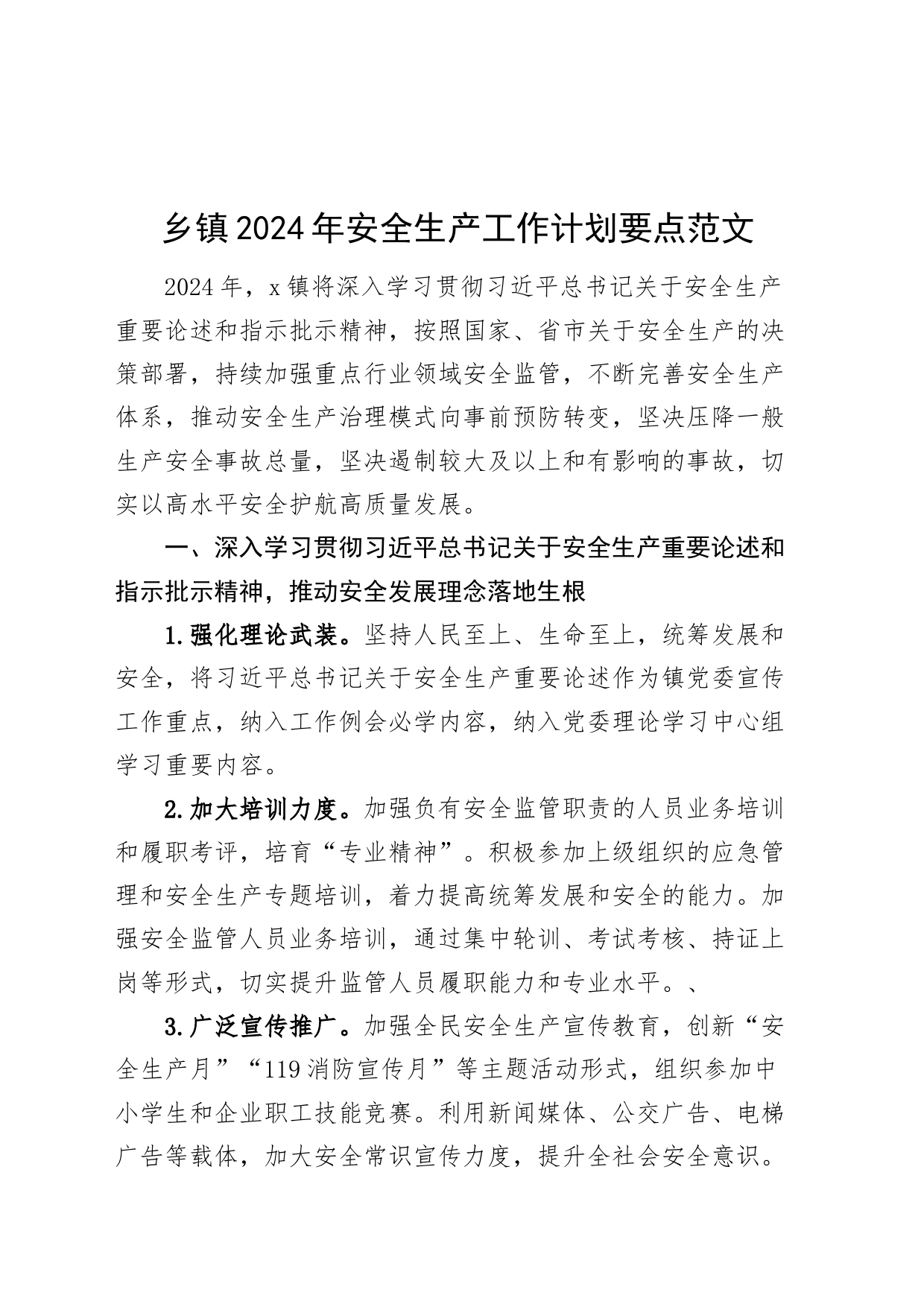 乡镇街道2024年安全生产工作计划要点20240313_第1页