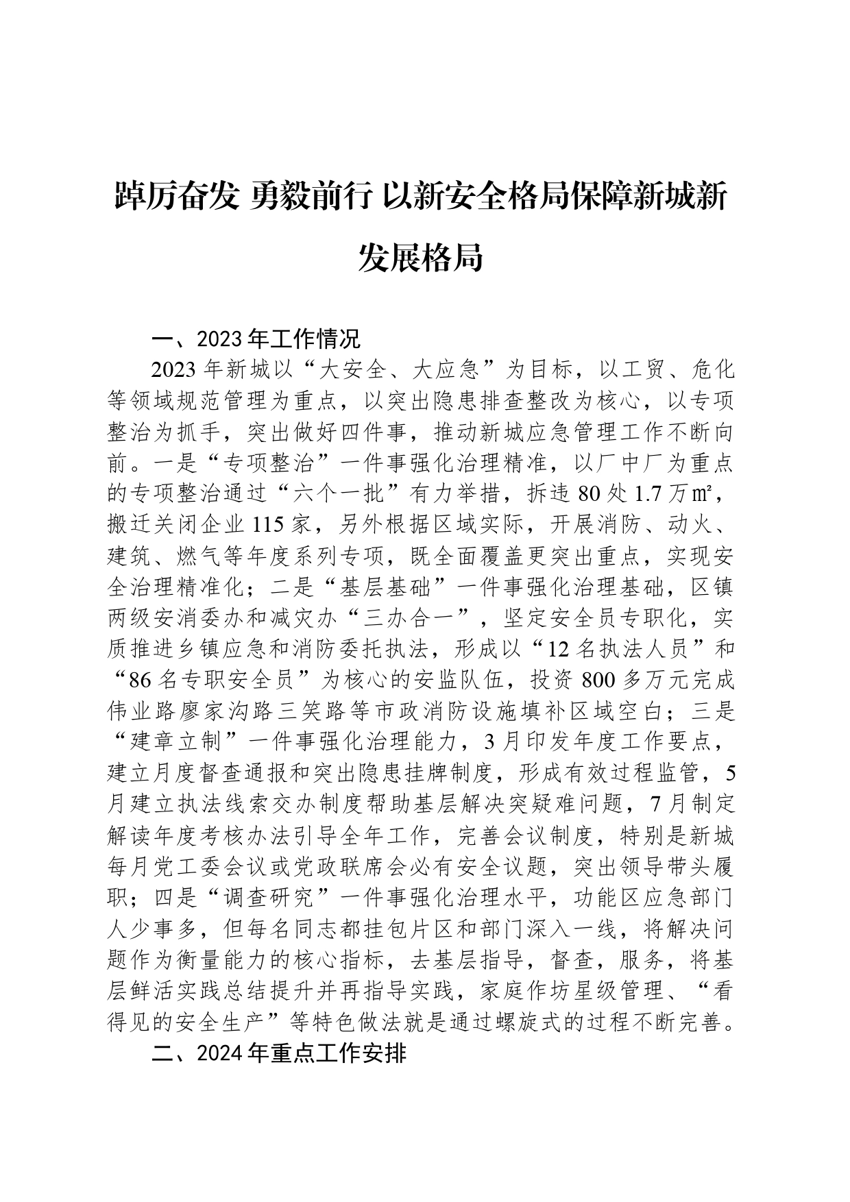 踔厉奋发 勇毅前行 以新安全格局保障新城新发展格局_第1页