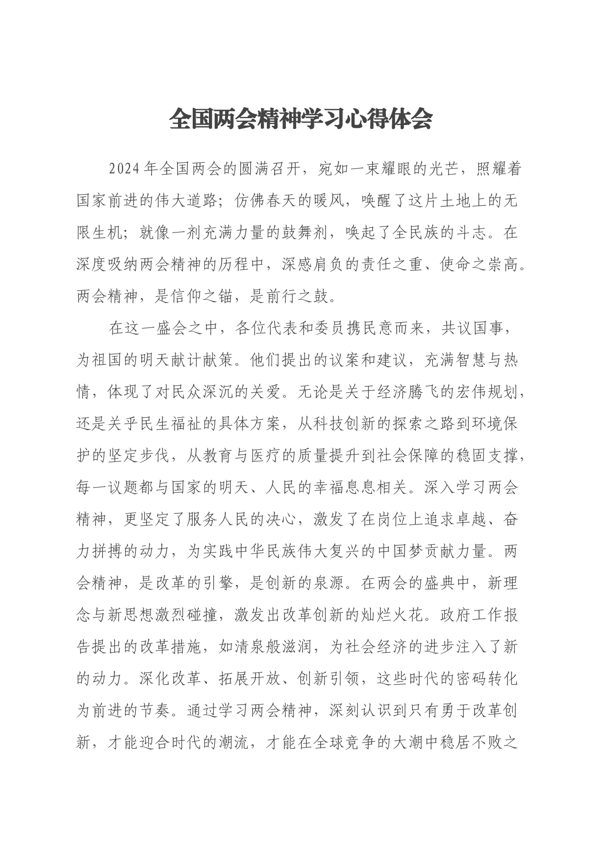 2024年全国两会精神学习心得体会_第1页