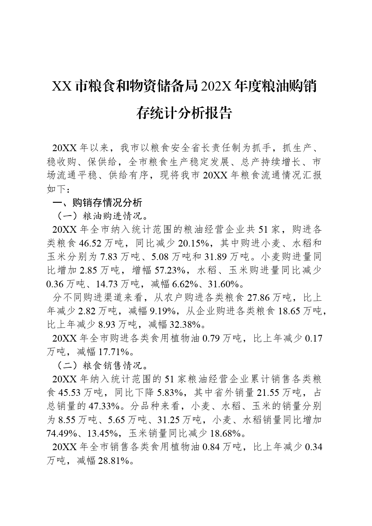 XX市粮食和物资储备局202X年度粮油购销存统计分析报告_第1页