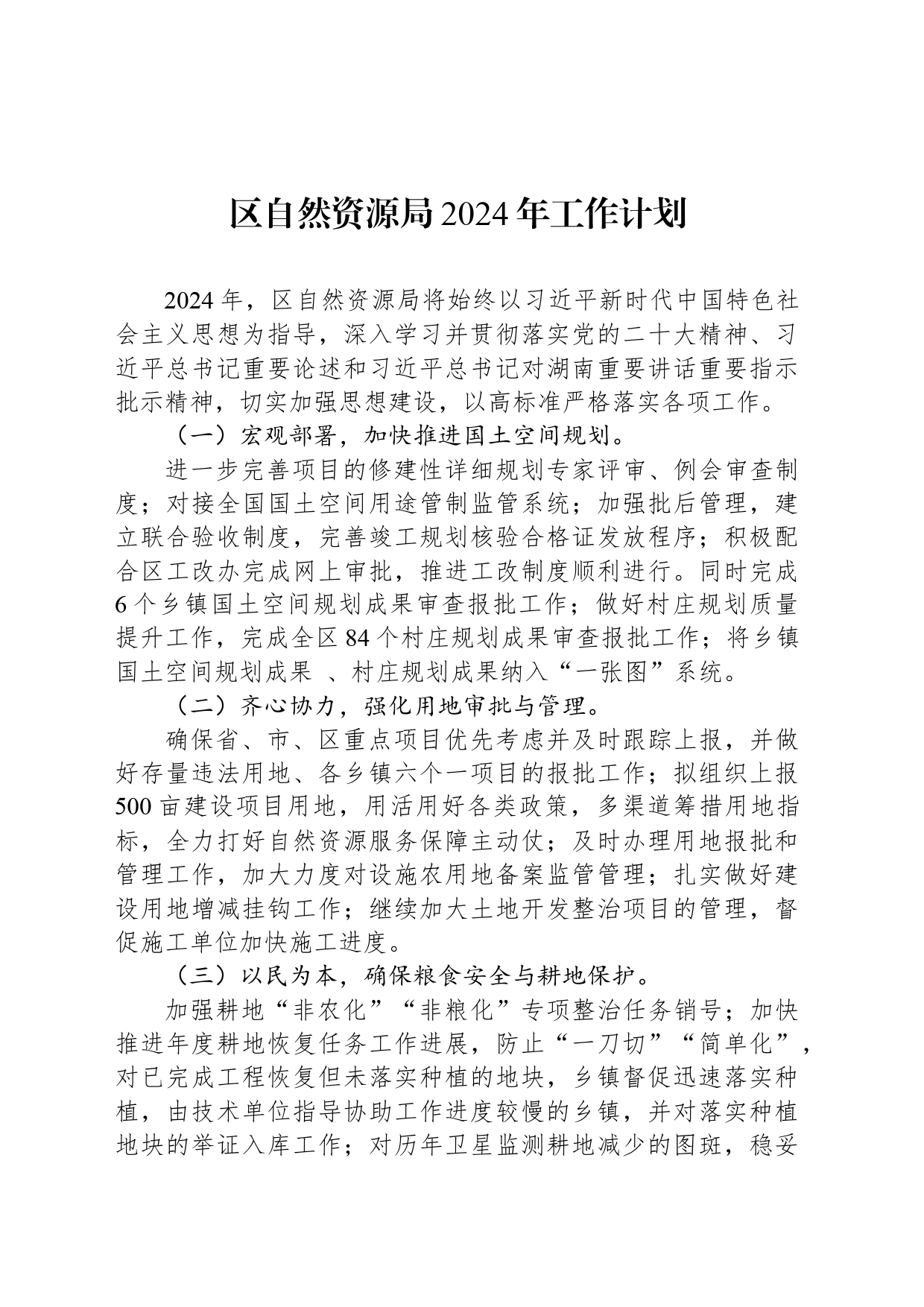区自然资源局2024年工作计划（20240315）_第1页