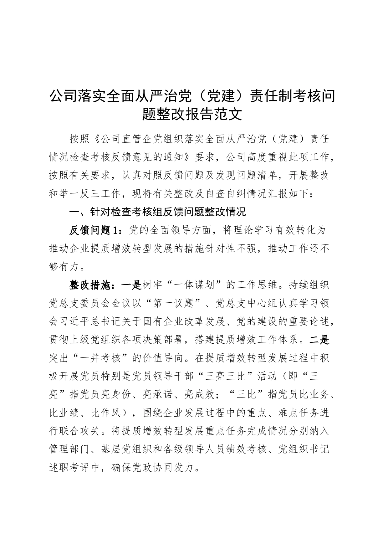 公司落实全面从严治党（党建）责任制考核问题整改报告20240322_第1页