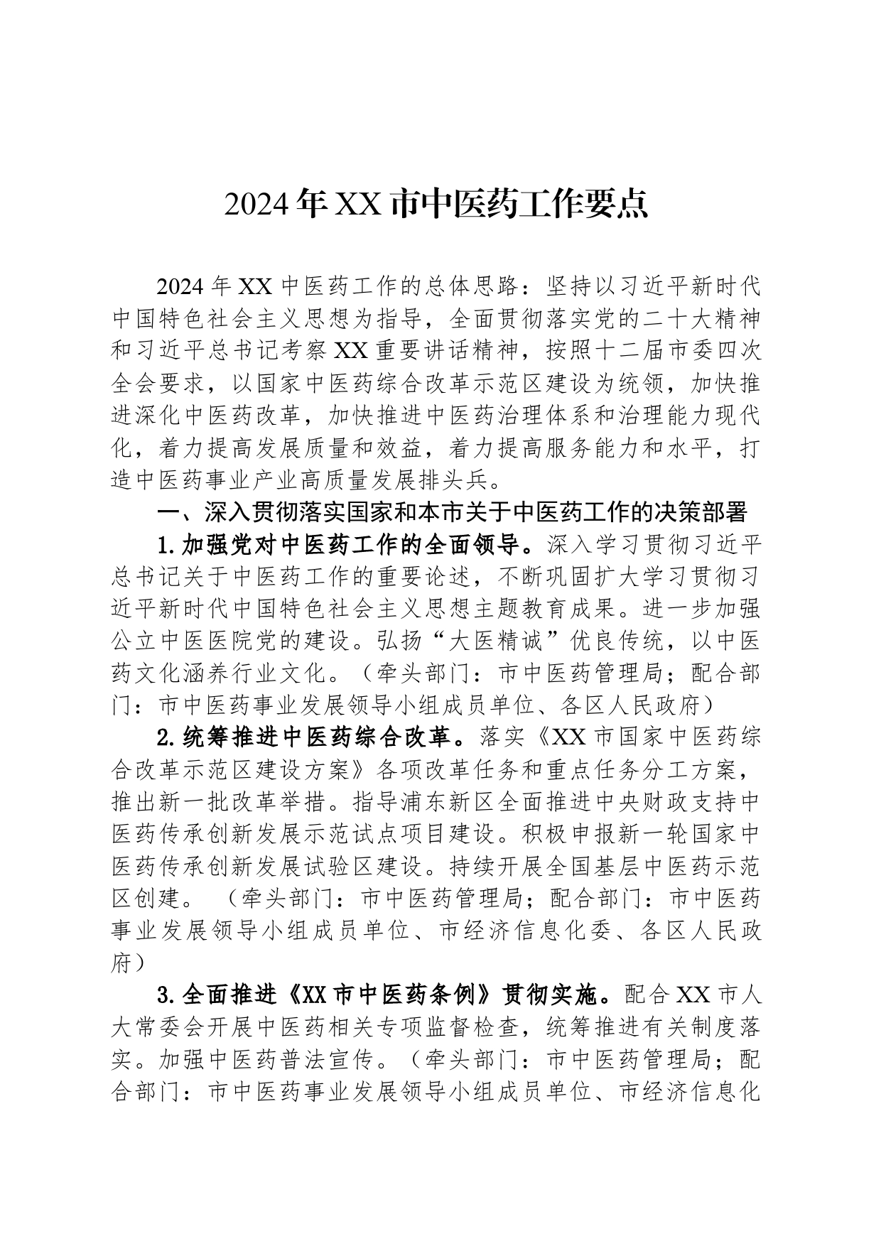 2024年XX市中医药工作要点_第1页