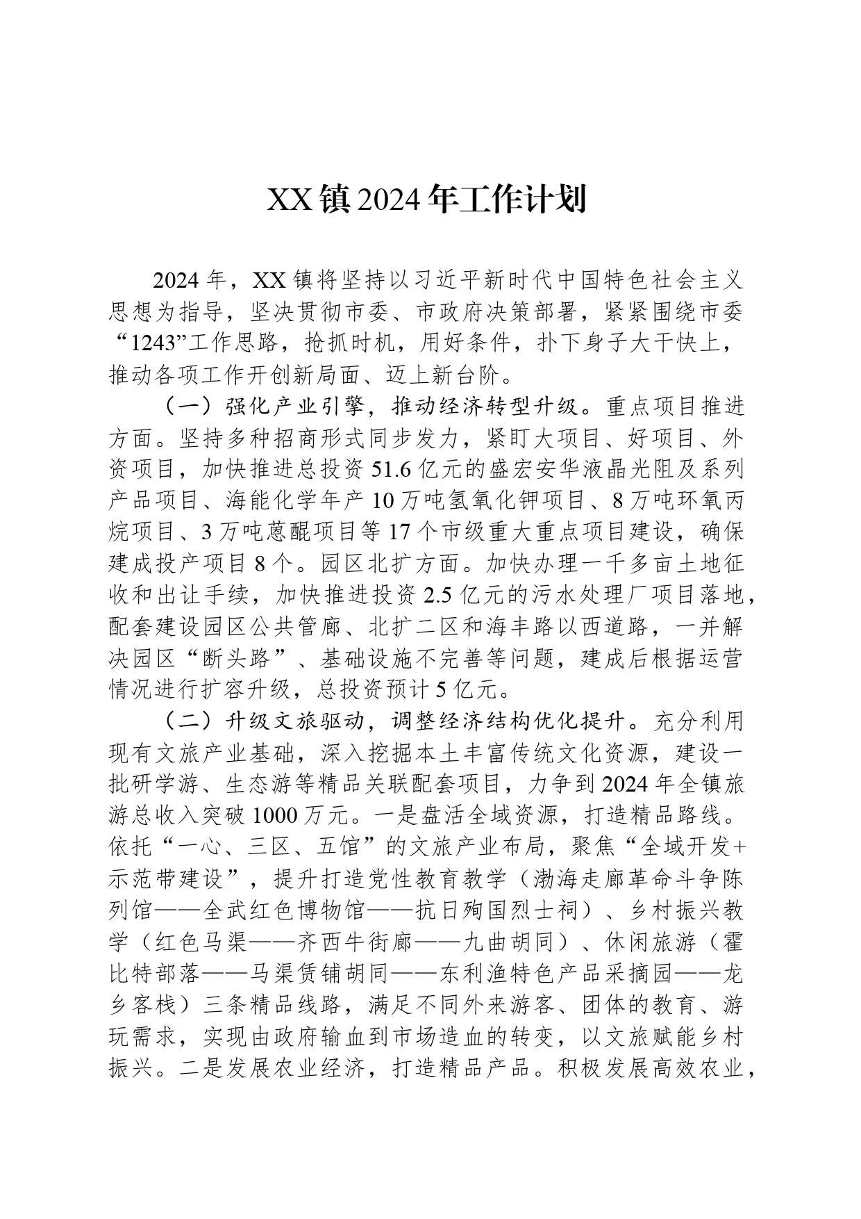 XX镇2024年工作计划(20240325)_第1页