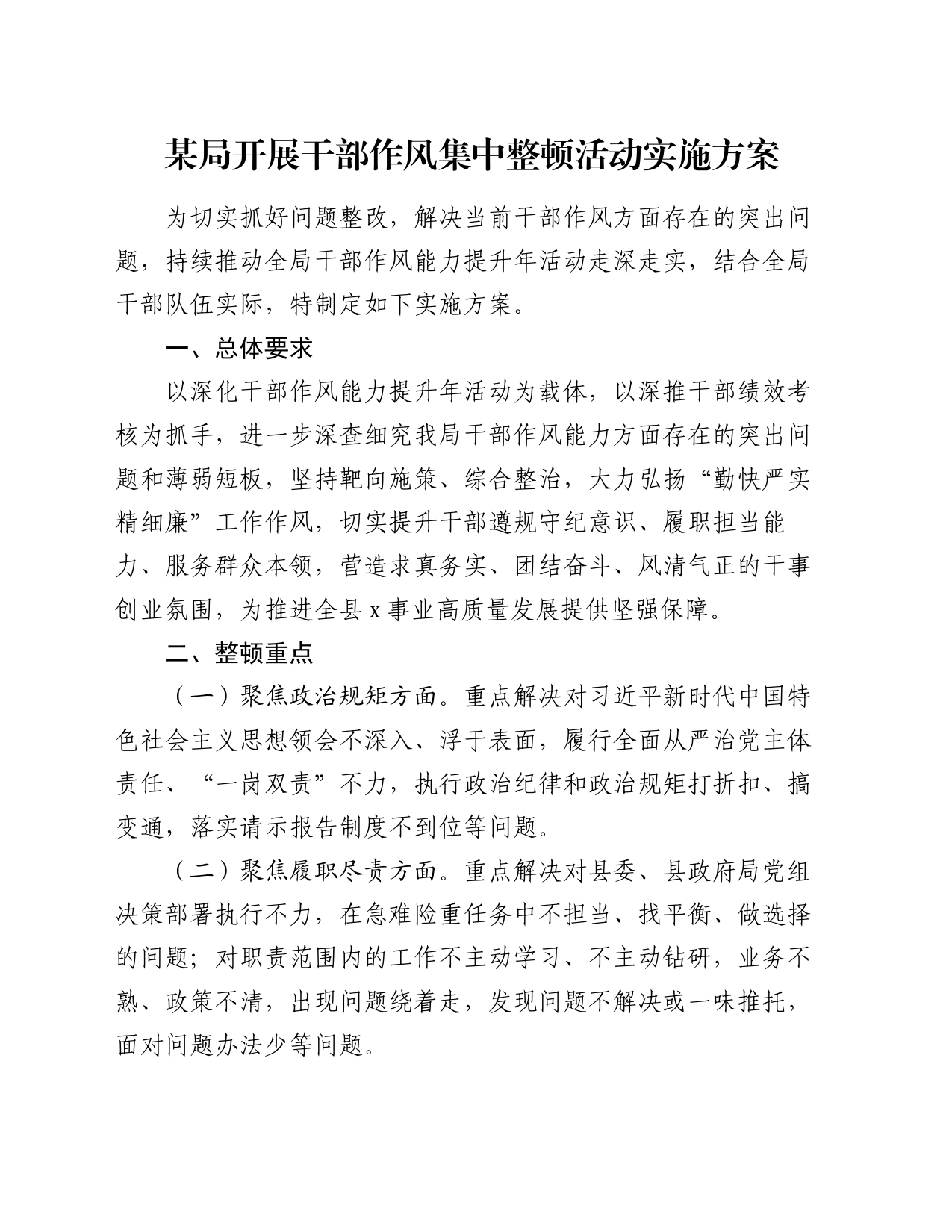 某局开展干部作风集中整顿活动实施方案_第1页