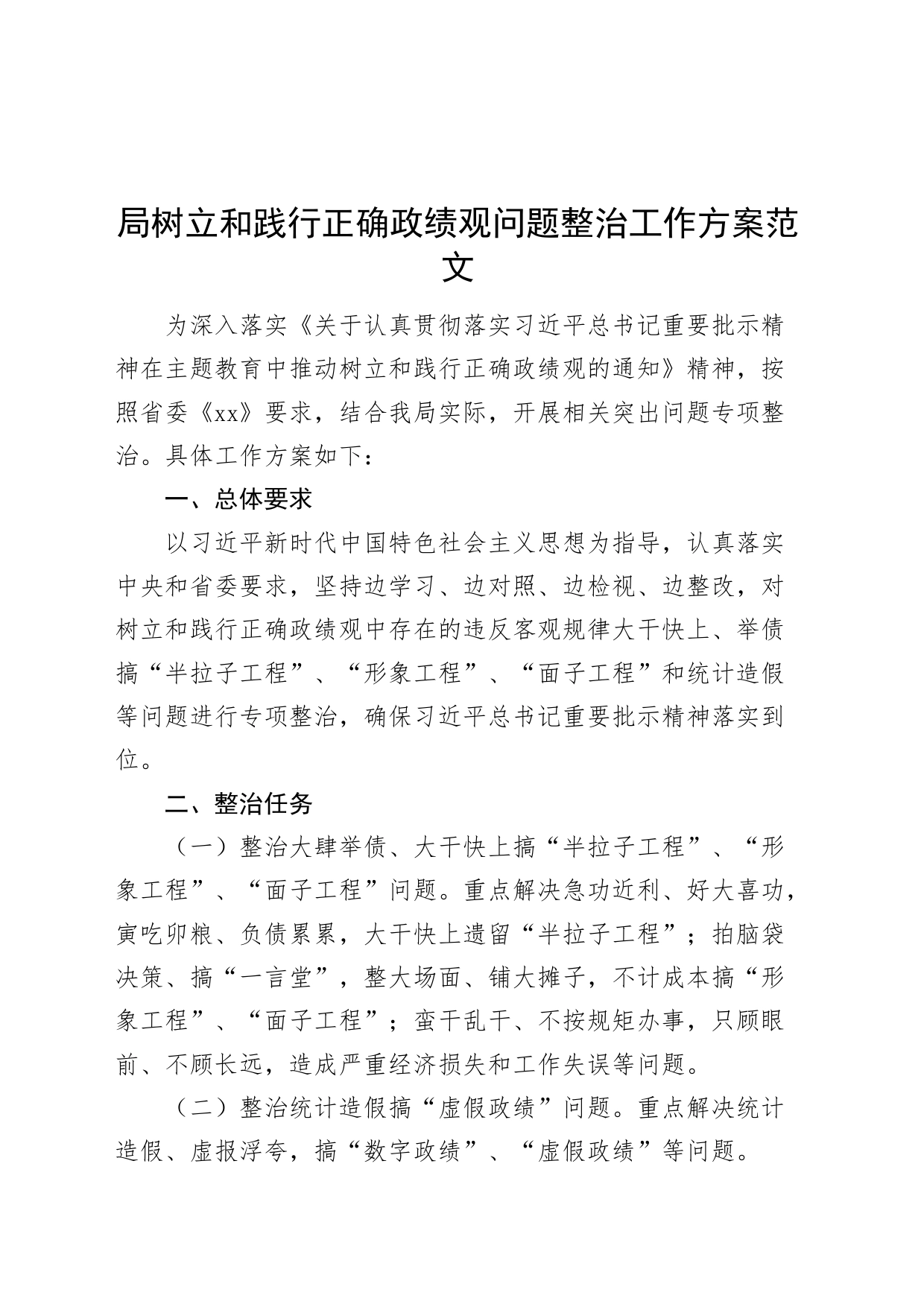 局树立和践行正确政绩观问题整治工作方案20240401_第1页
