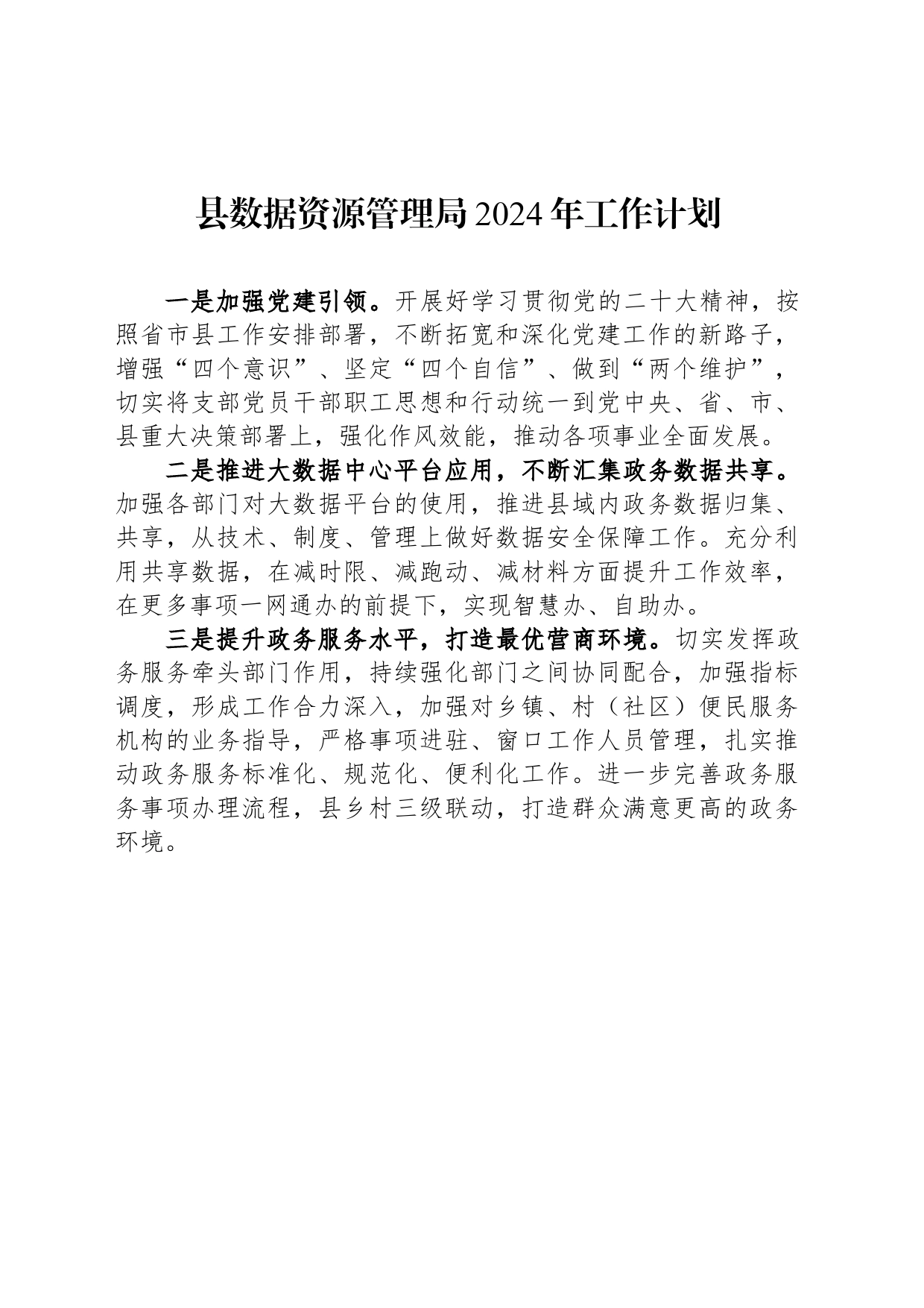 县数据资源管理局2024年工作计划（20240322）_第1页
